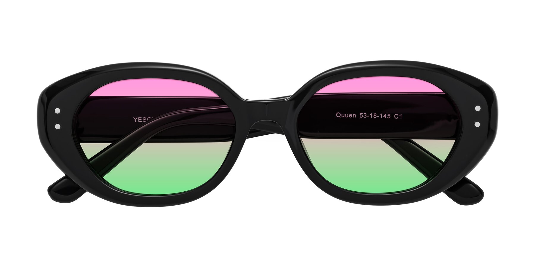 Folded Front of Quuen in Black with Pink / Green Gradient Lenses