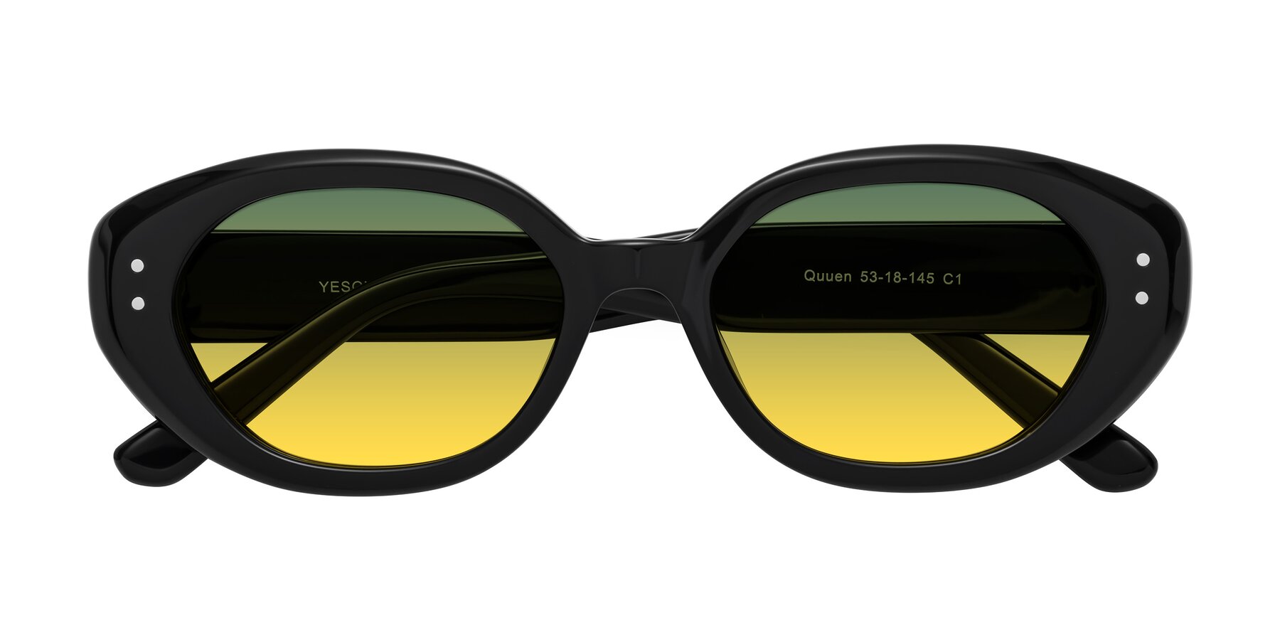 Folded Front of Quuen in Black with Green / Yellow Gradient Lenses