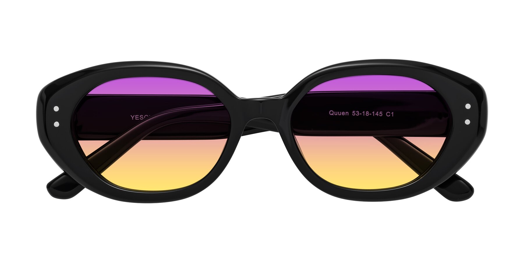 Folded Front of Quuen in Black with Purple / Yellow Gradient Lenses