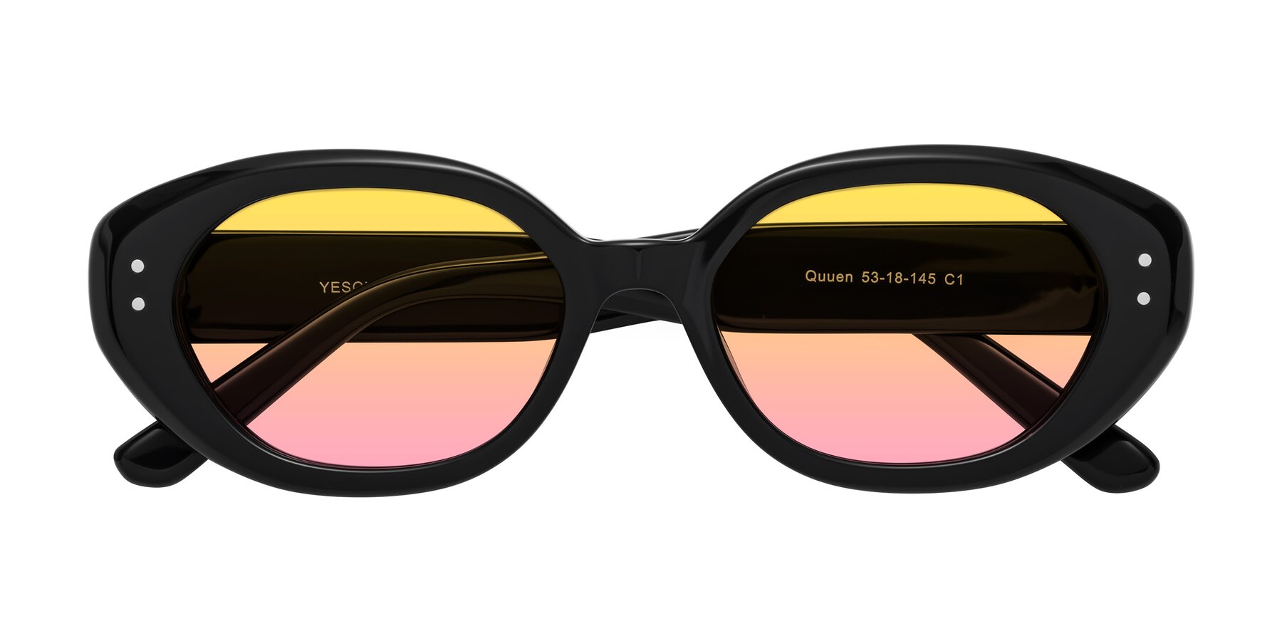 Folded Front of Quuen in Black with Yellow / Pink Gradient Lenses