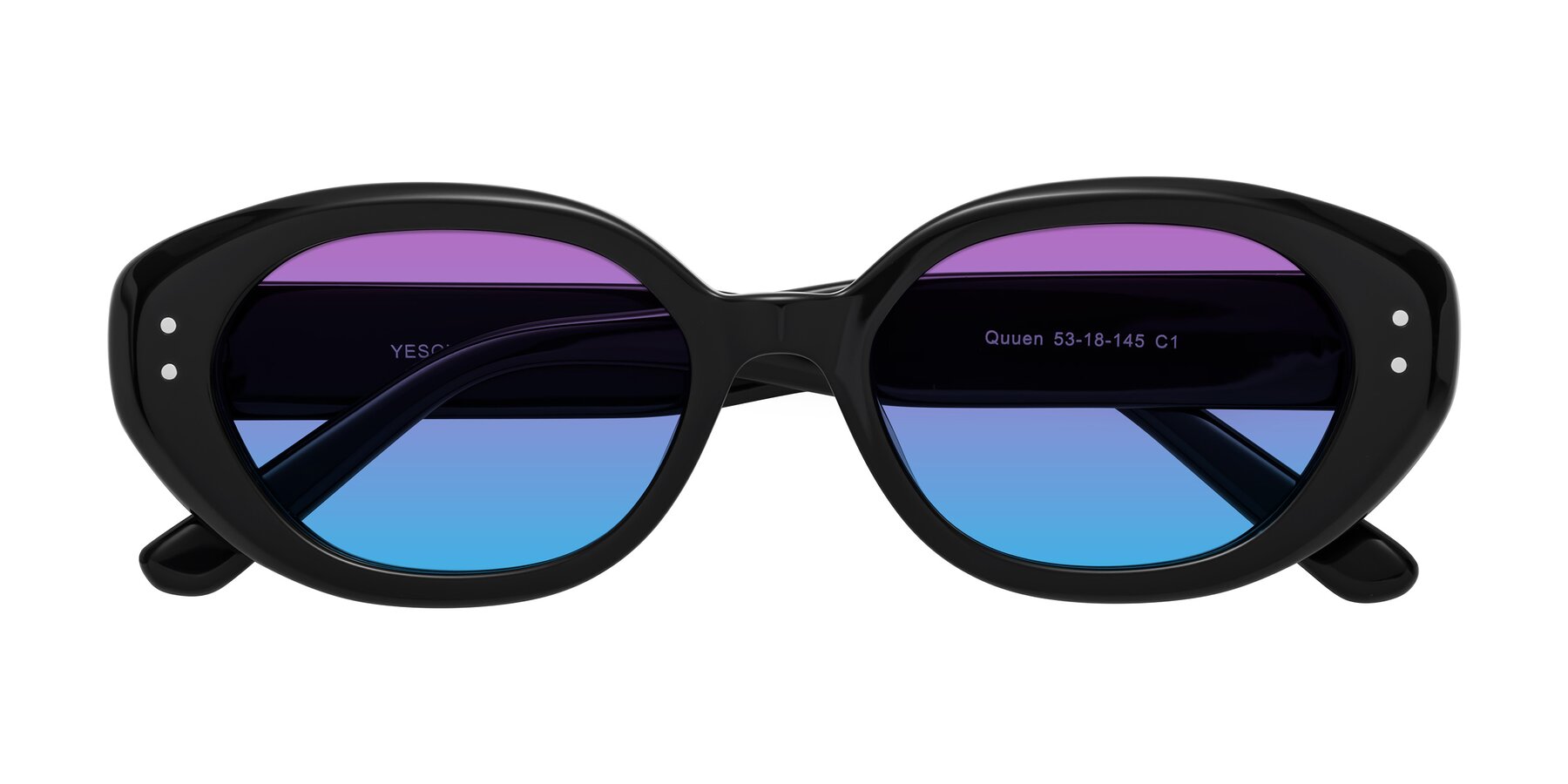 Folded Front of Quuen in Black with Purple / Blue Gradient Lenses