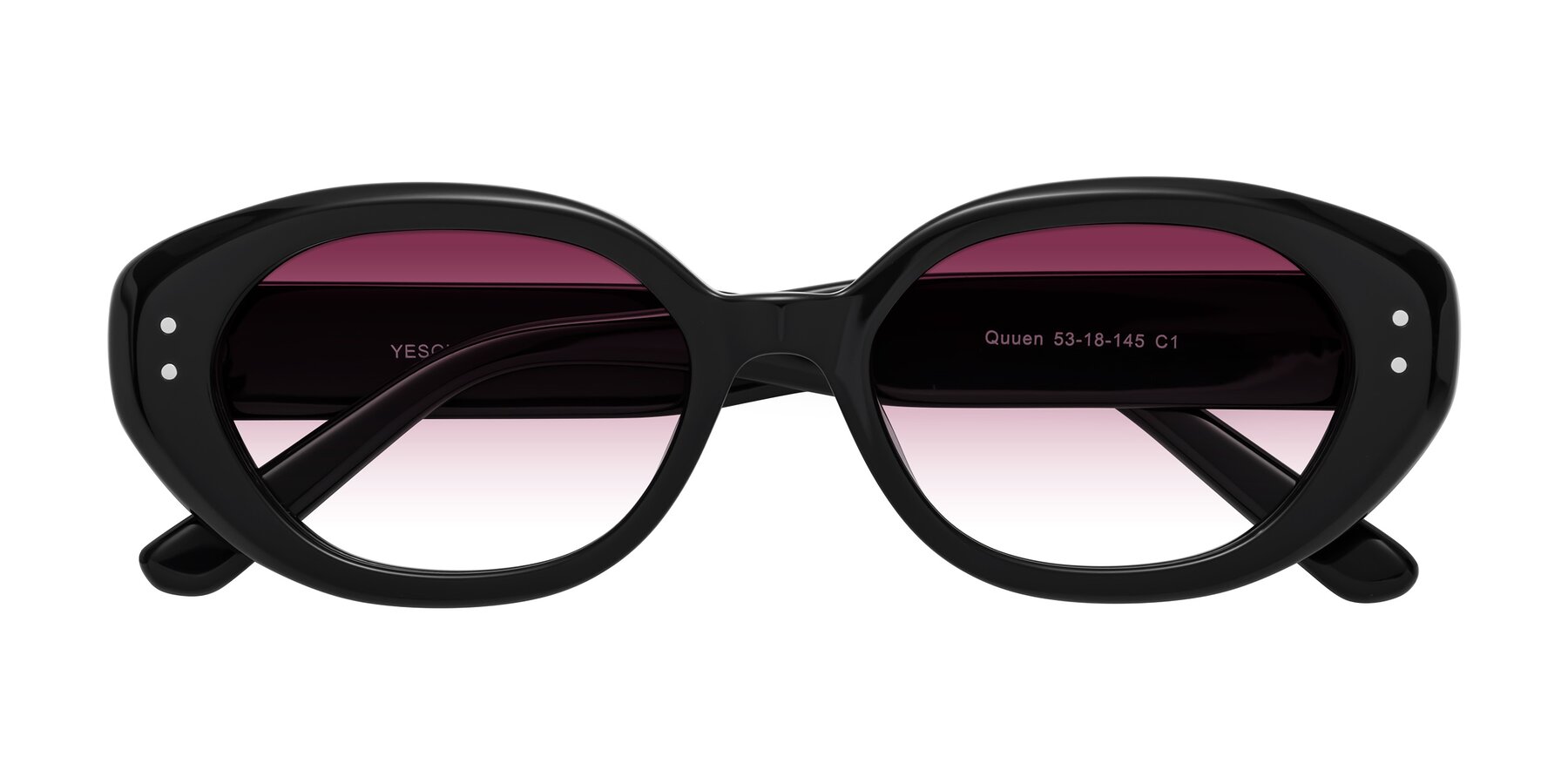 Folded Front of Quuen in Black with Wine Gradient Lenses