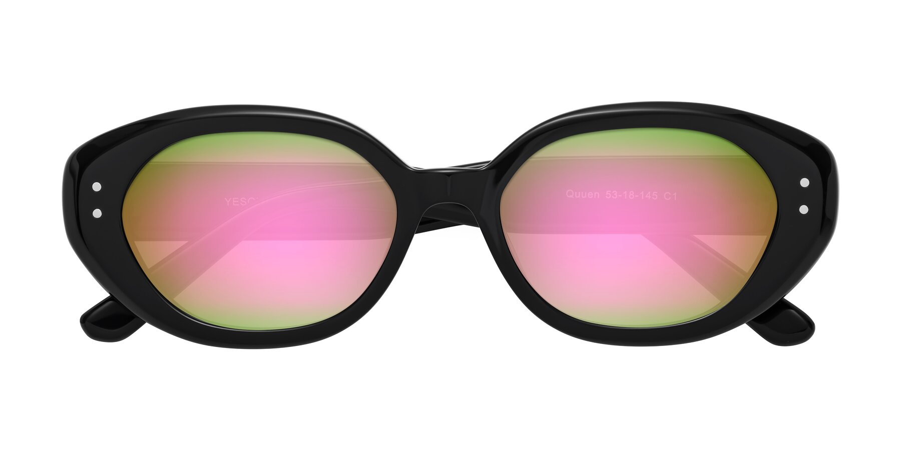 Folded Front of Quuen in Black with Pink Mirrored Lenses