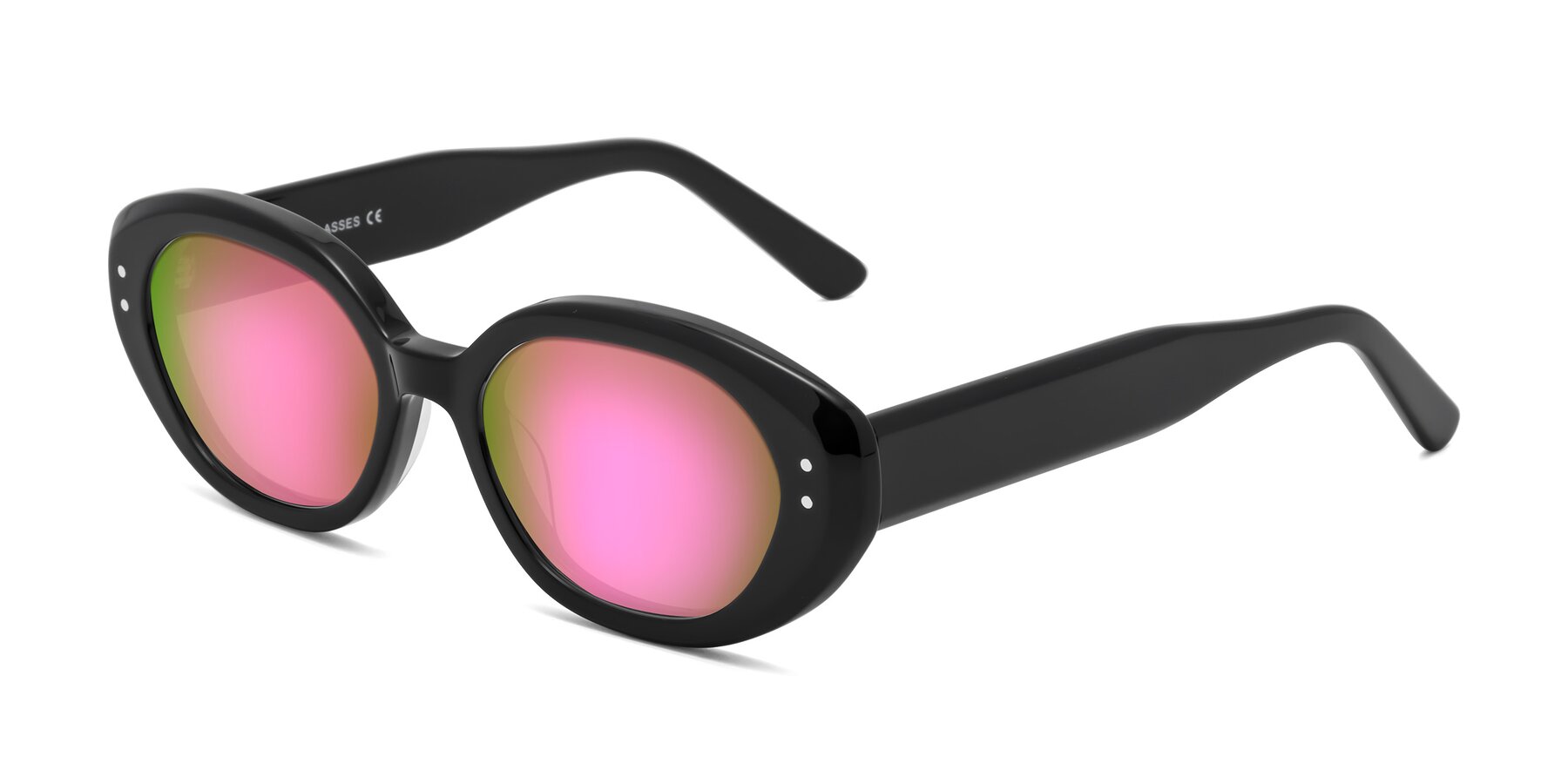 Angle of Quuen in Black with Pink Mirrored Lenses