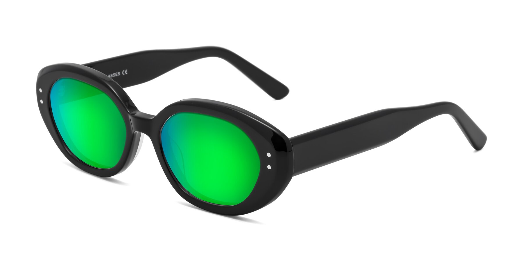 Angle of Quuen in Black with Green Mirrored Lenses