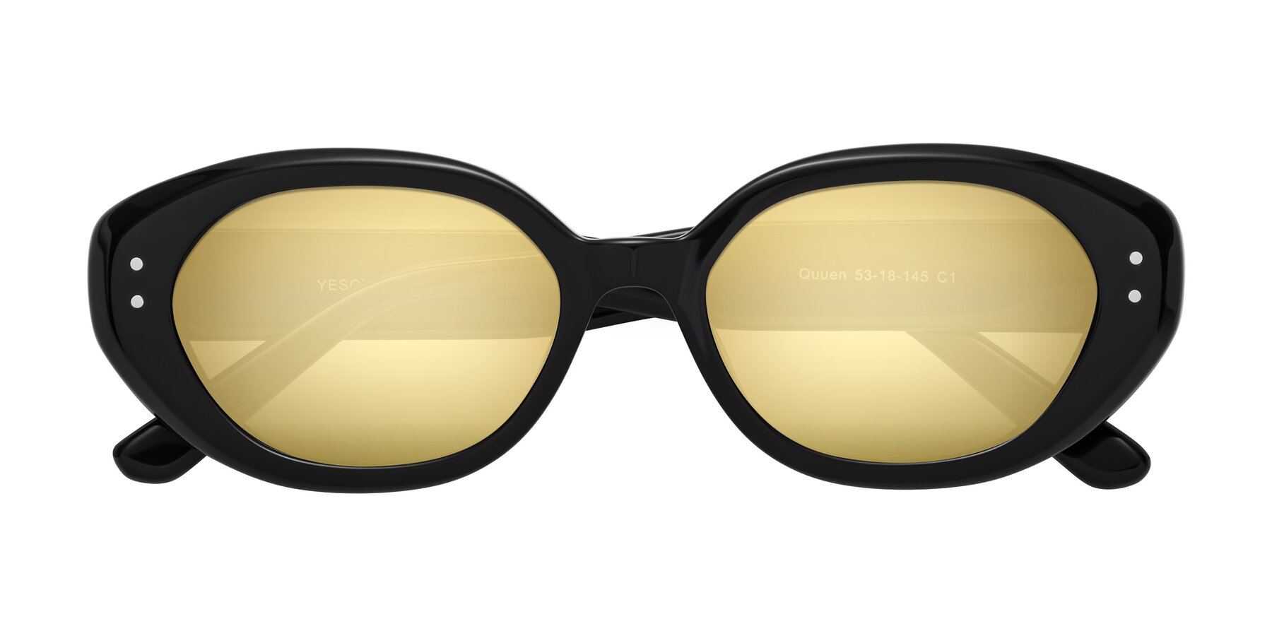 Folded Front of Quuen in Black with Gold Mirrored Lenses