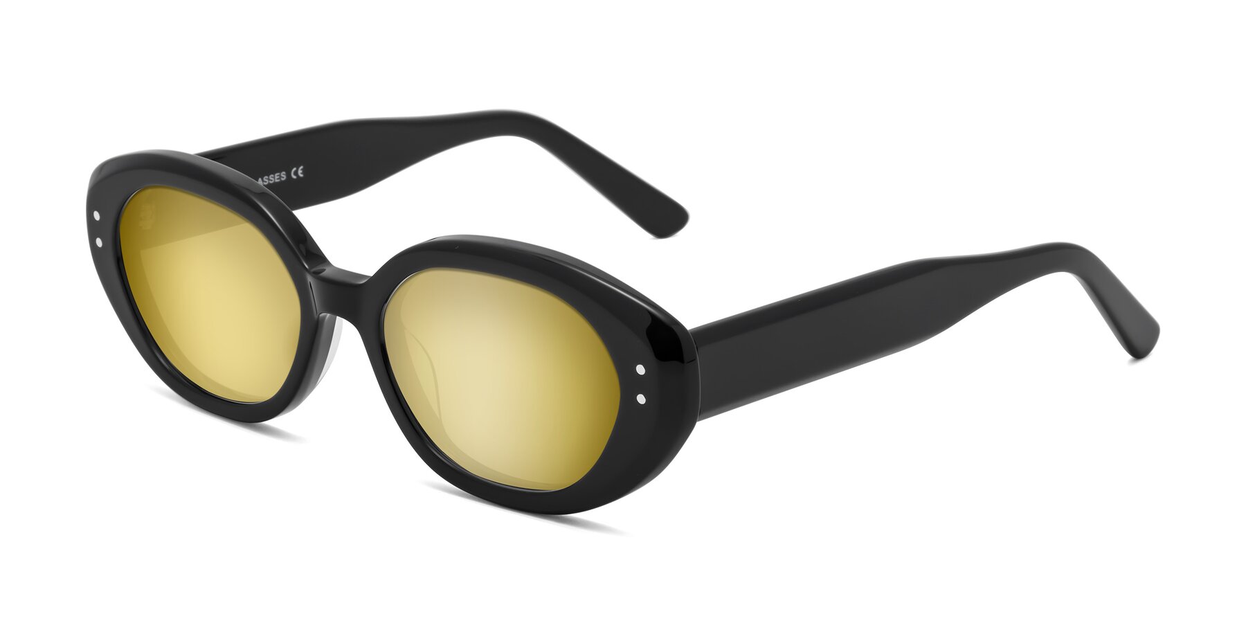 Angle of Quuen in Black with Gold Mirrored Lenses