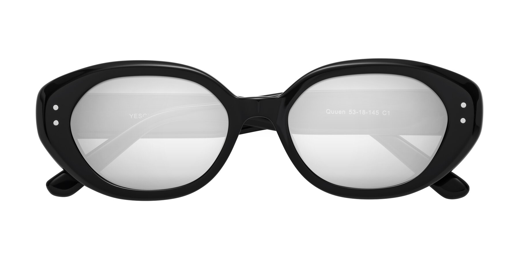 Folded Front of Quuen in Black with Silver Mirrored Lenses