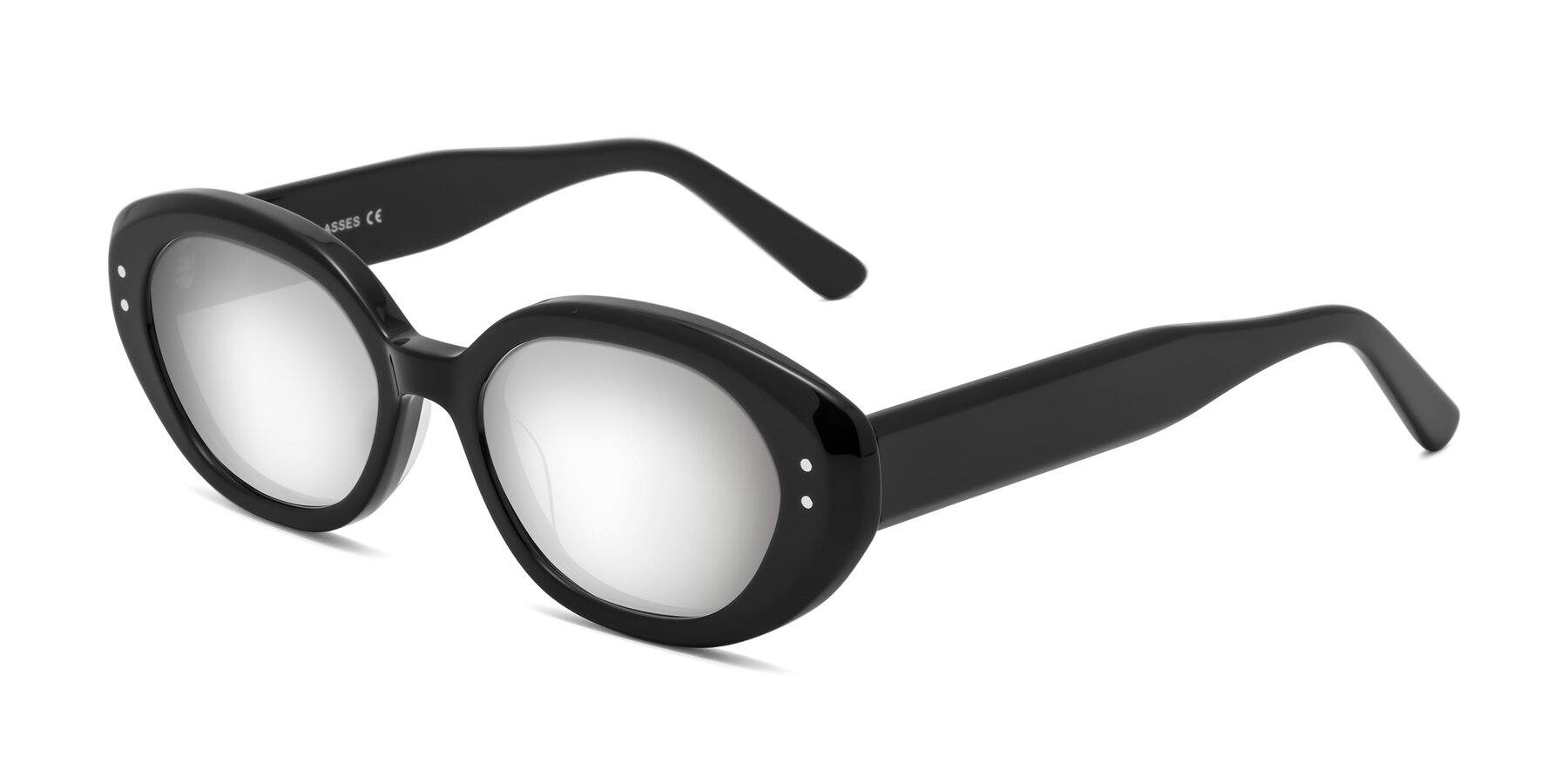 Angle of Quuen in Black with Silver Mirrored Lenses