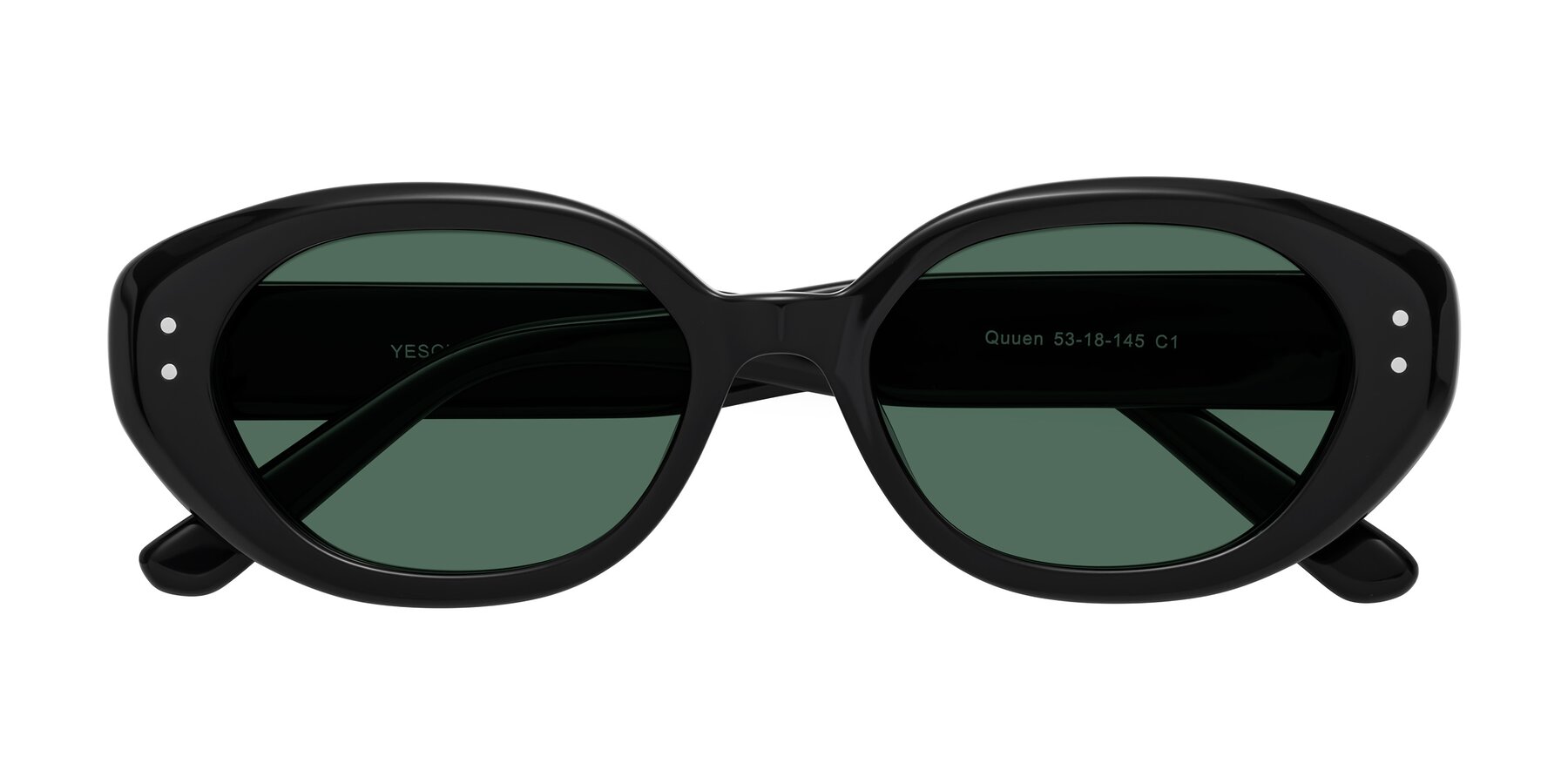 Folded Front of Quuen in Black with Green Polarized Lenses