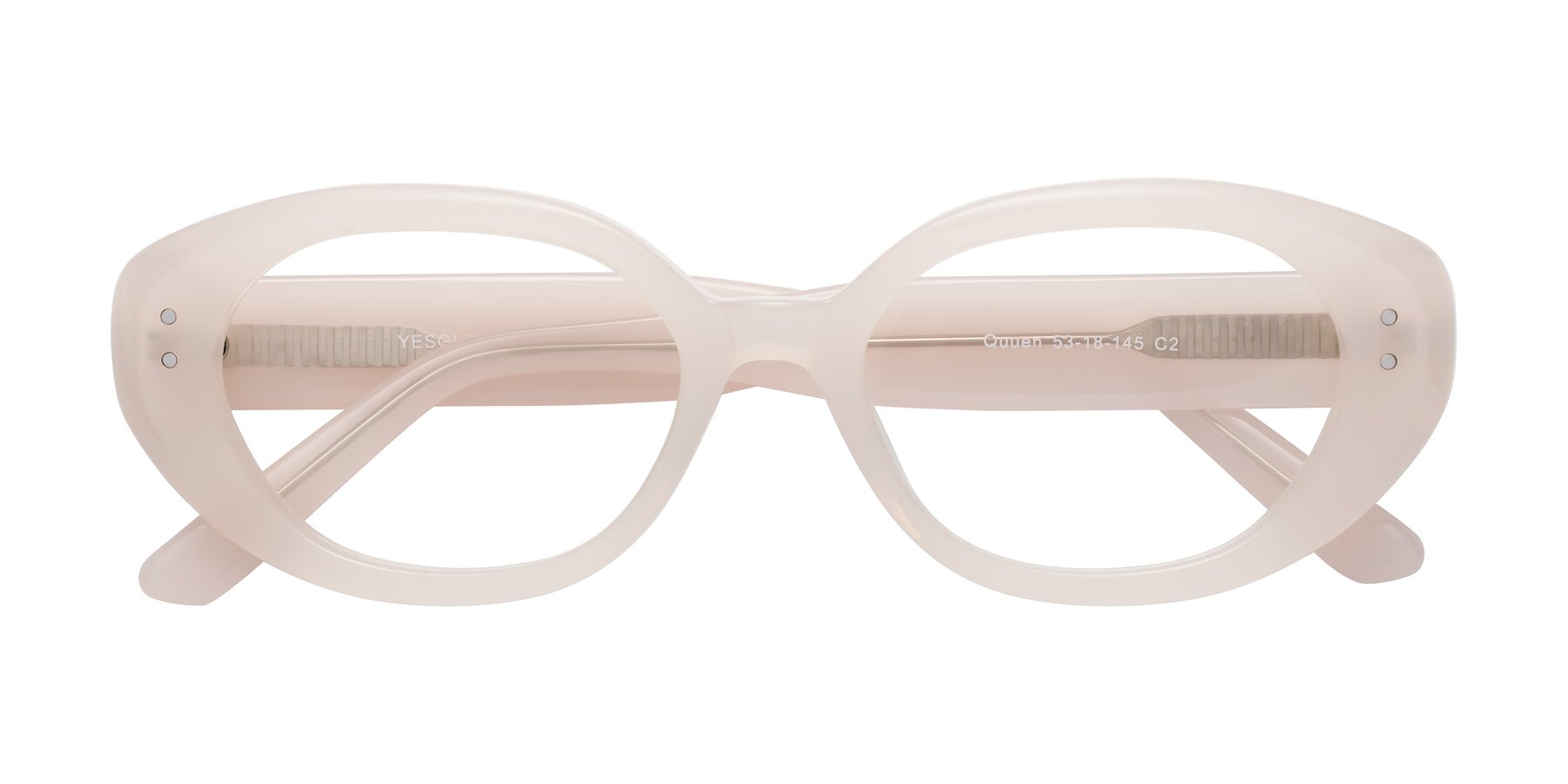 Folded Front of Quuen in Pale Pink with Clear Eyeglass Lenses