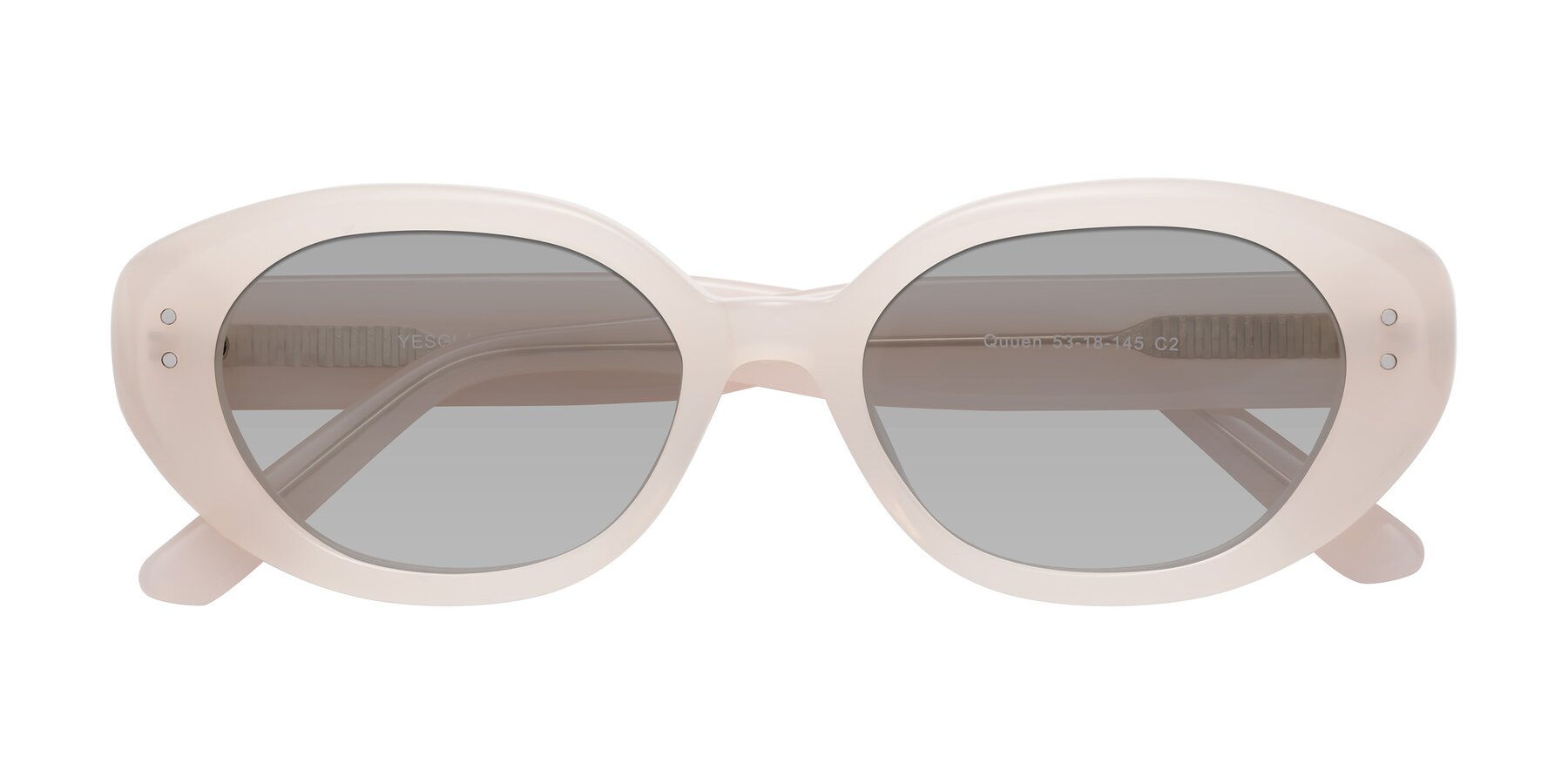 Folded Front of Quuen in Pale Pink with Light Gray Tinted Lenses