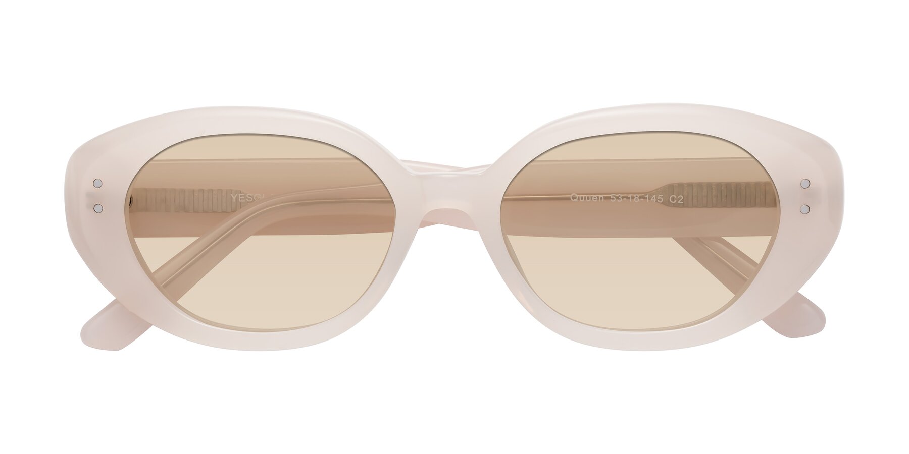 Folded Front of Quuen in Pale Pink with Light Brown Tinted Lenses