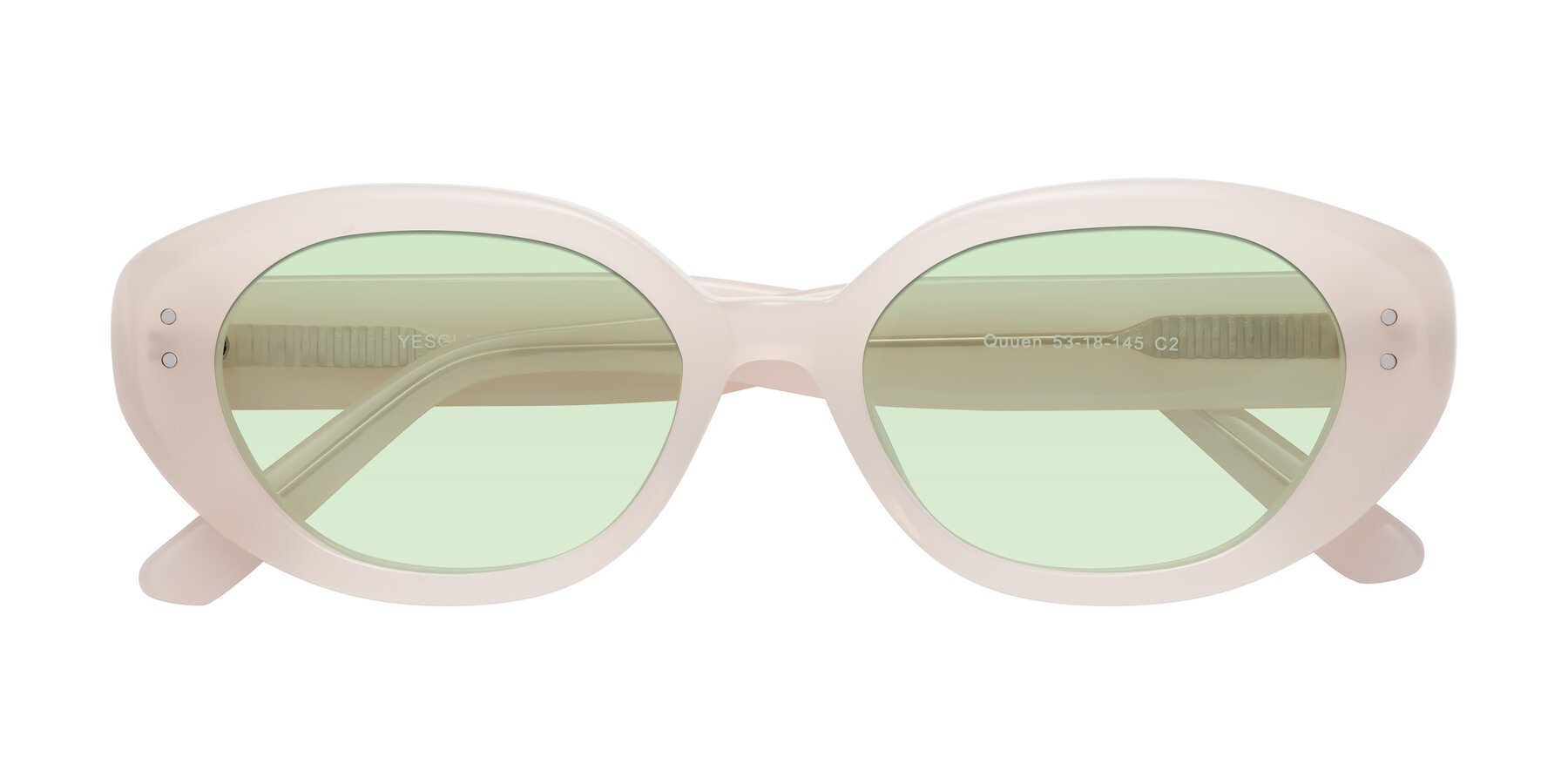 Folded Front of Quuen in Pale Pink with Light Green Tinted Lenses