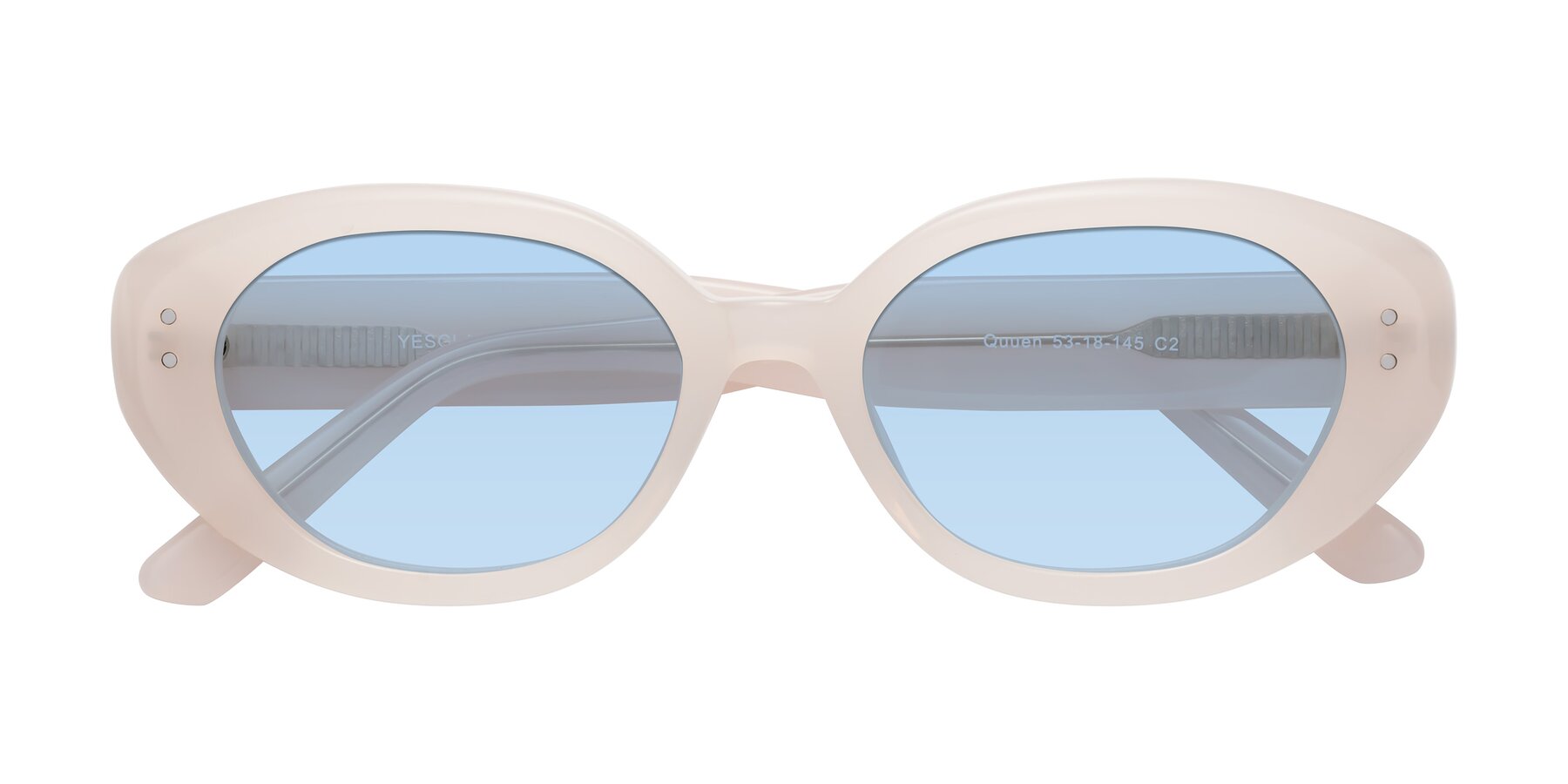 Folded Front of Quuen in Pale Pink with Light Blue Tinted Lenses