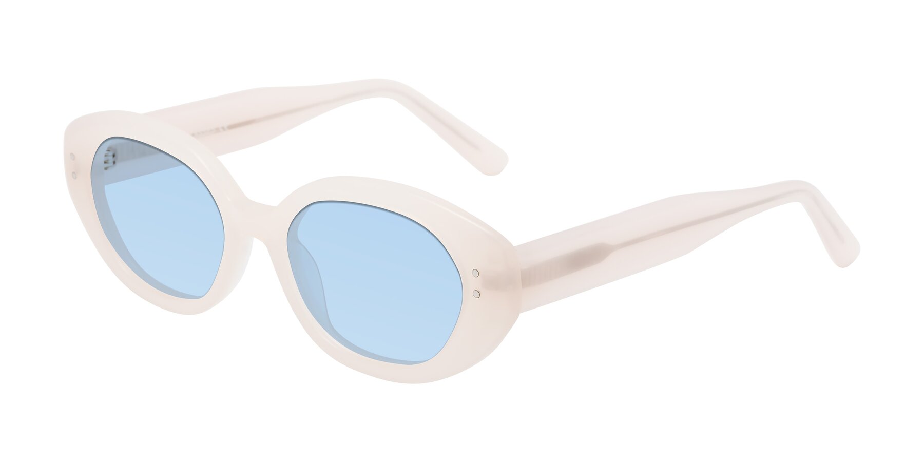 Angle of Quuen in Pale Pink with Light Blue Tinted Lenses