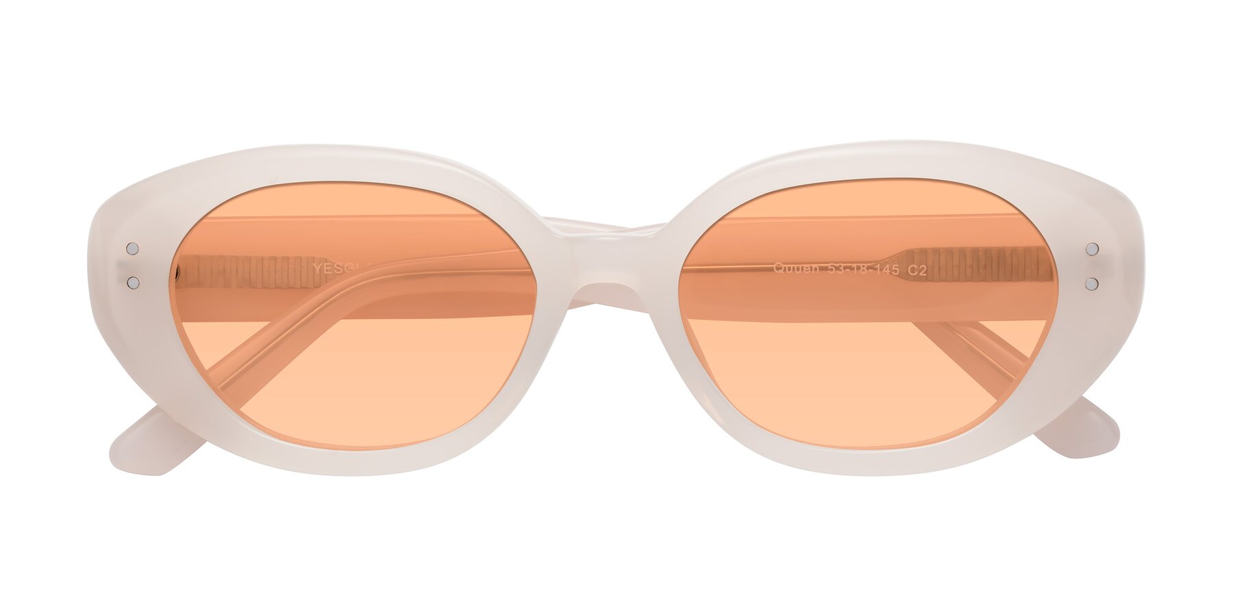 Folded Front of Quuen in Pale Pink with Light Orange Tinted Lenses