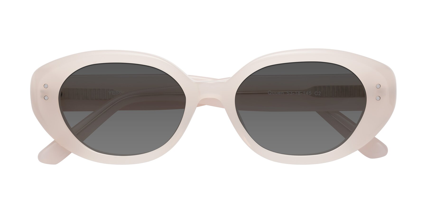 Folded Front of Quuen in Pale Pink with Medium Gray Tinted Lenses