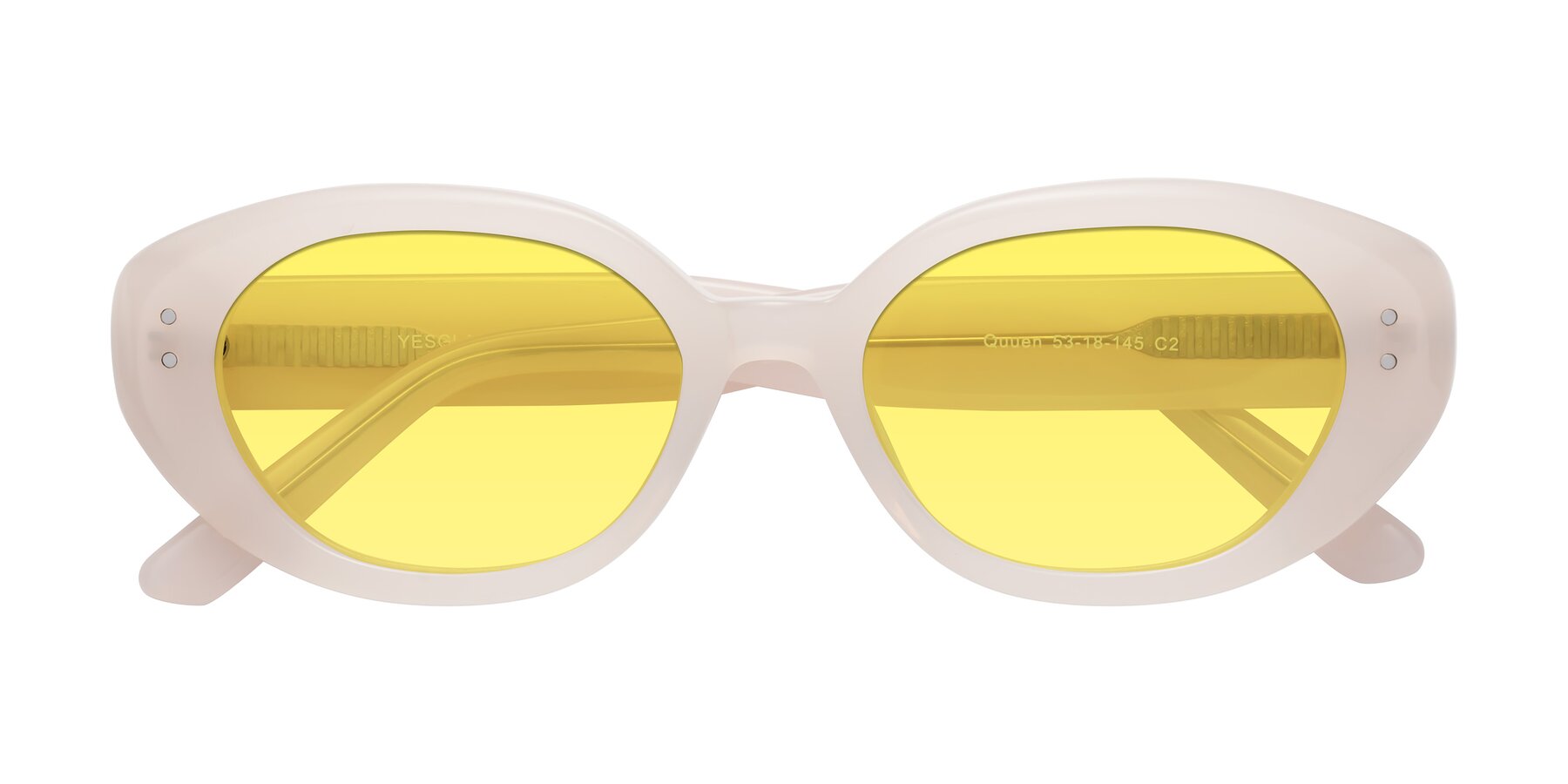 Folded Front of Quuen in Pale Pink with Medium Yellow Tinted Lenses