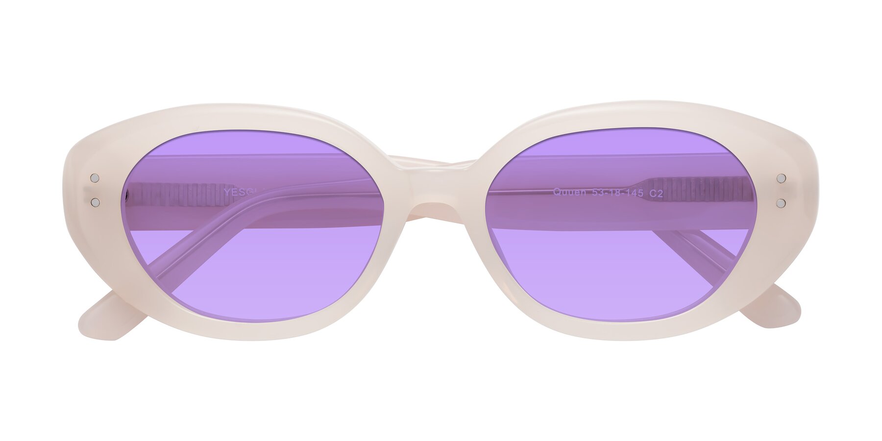 Folded Front of Quuen in Pale Pink with Medium Purple Tinted Lenses