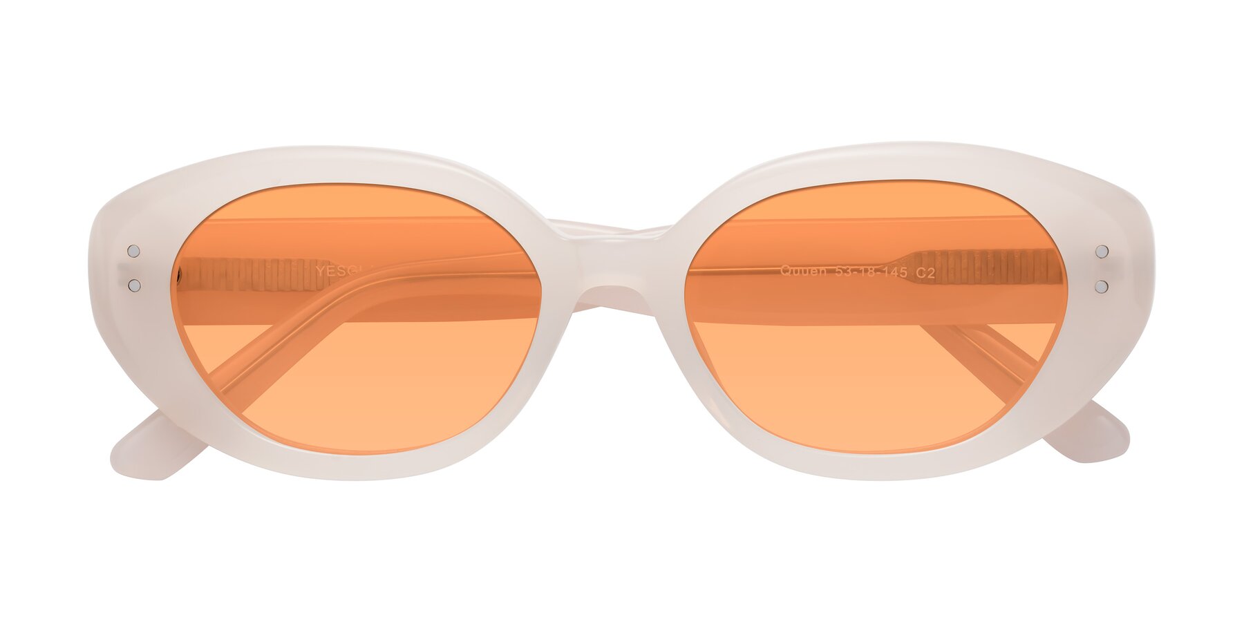 Folded Front of Quuen in Pale Pink with Medium Orange Tinted Lenses