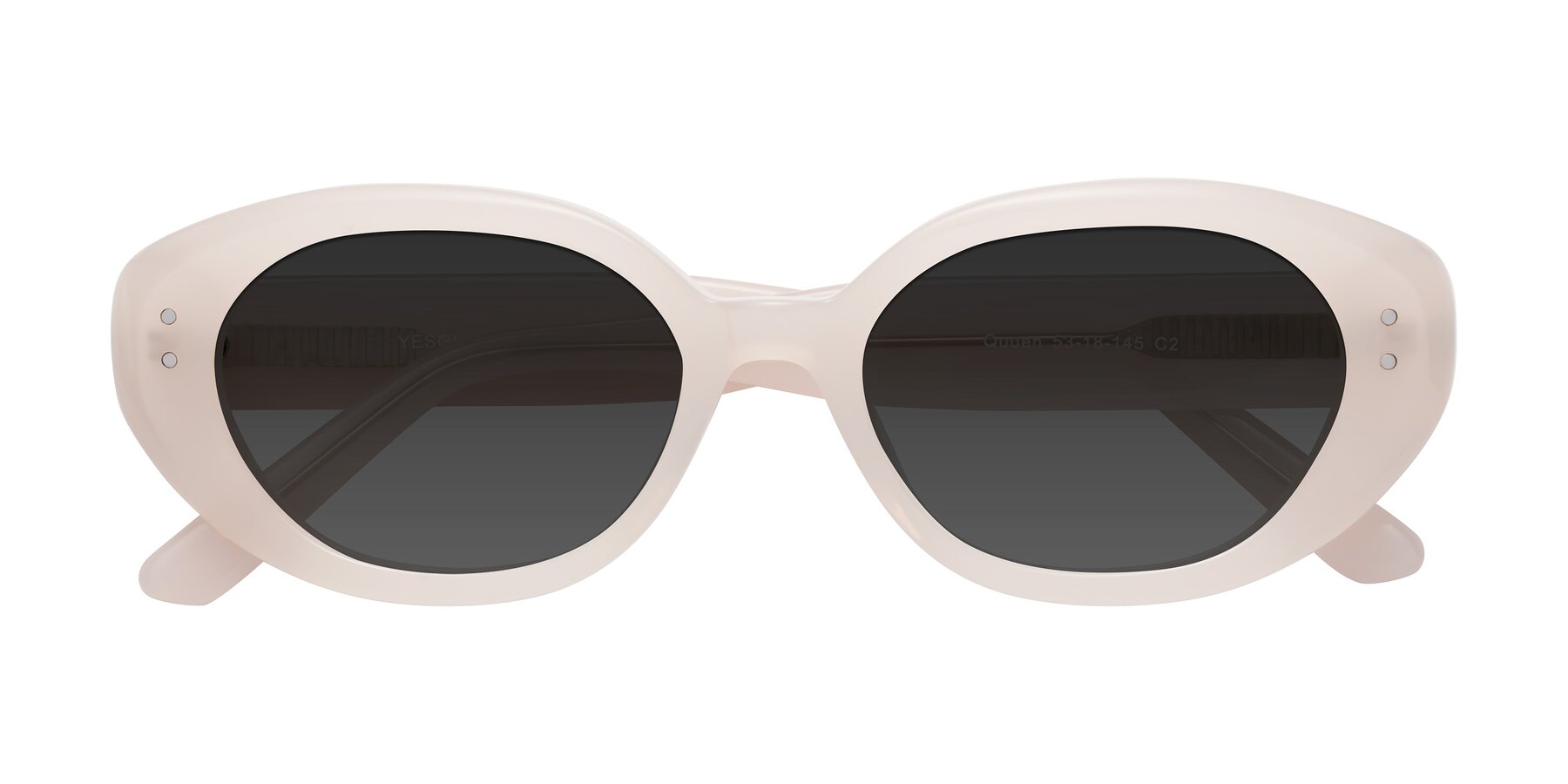 Folded Front of Quuen in Pale Pink with Gray Tinted Lenses