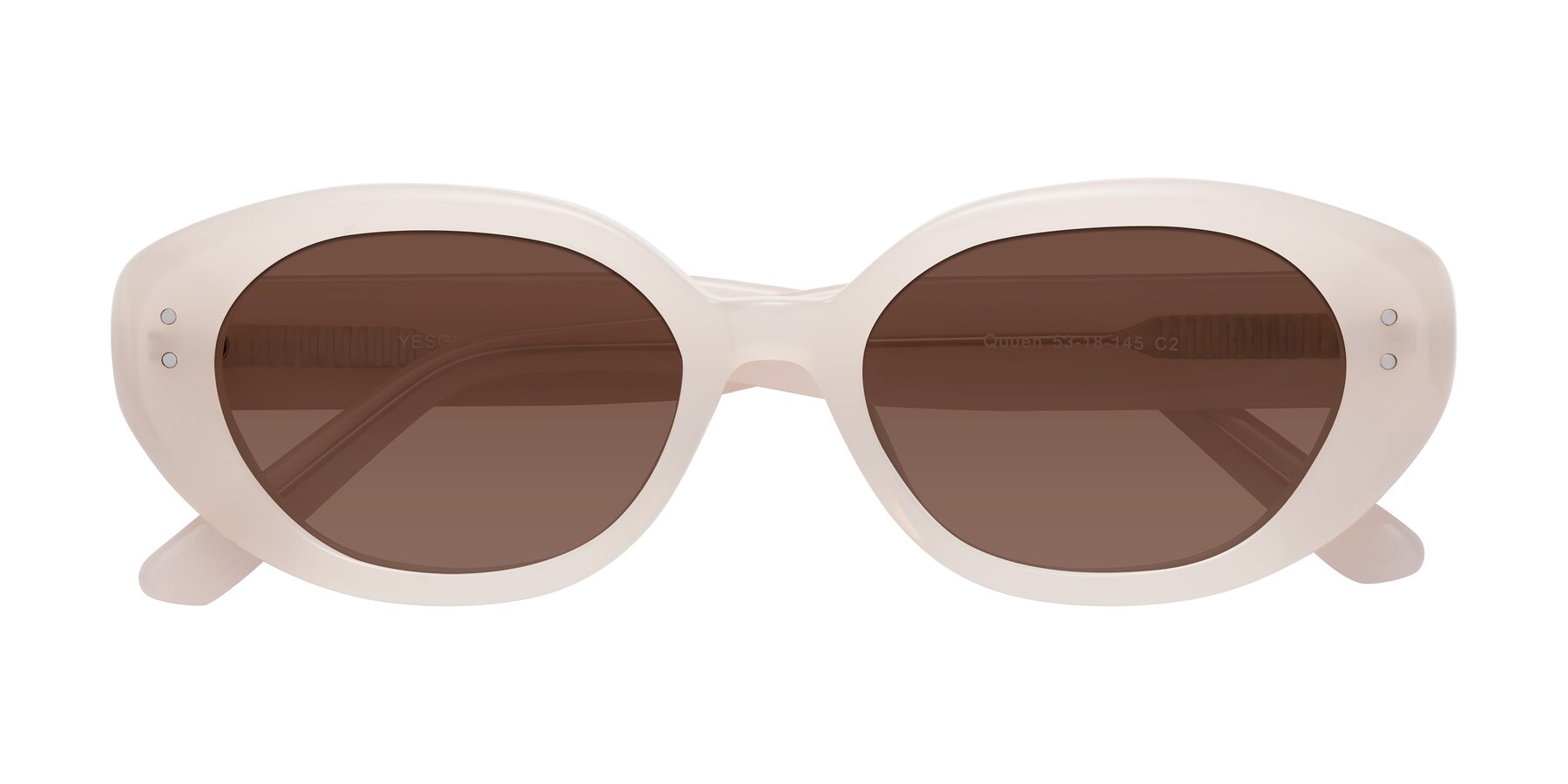 Folded Front of Quuen in Pale Pink with Brown Tinted Lenses