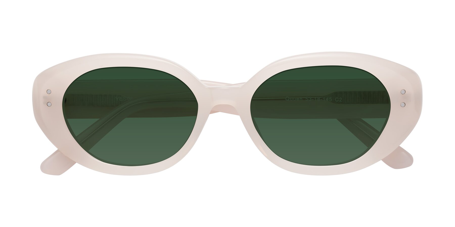 Folded Front of Quuen in Pale Pink with Green Tinted Lenses