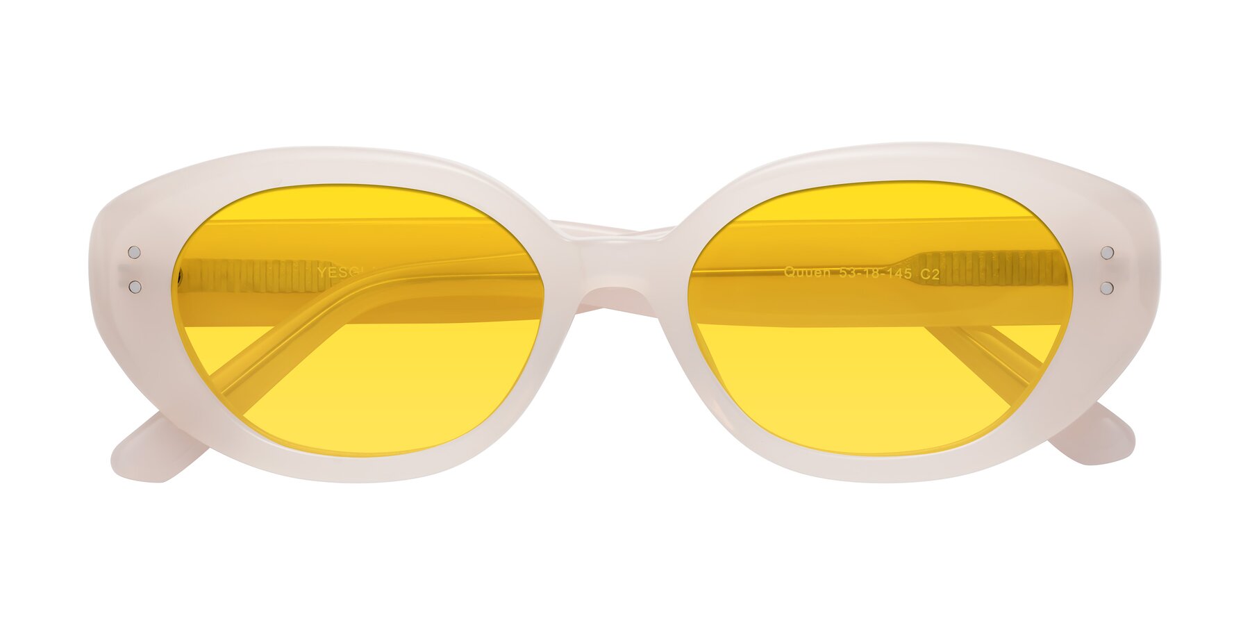 Folded Front of Quuen in Pale Pink with Yellow Tinted Lenses