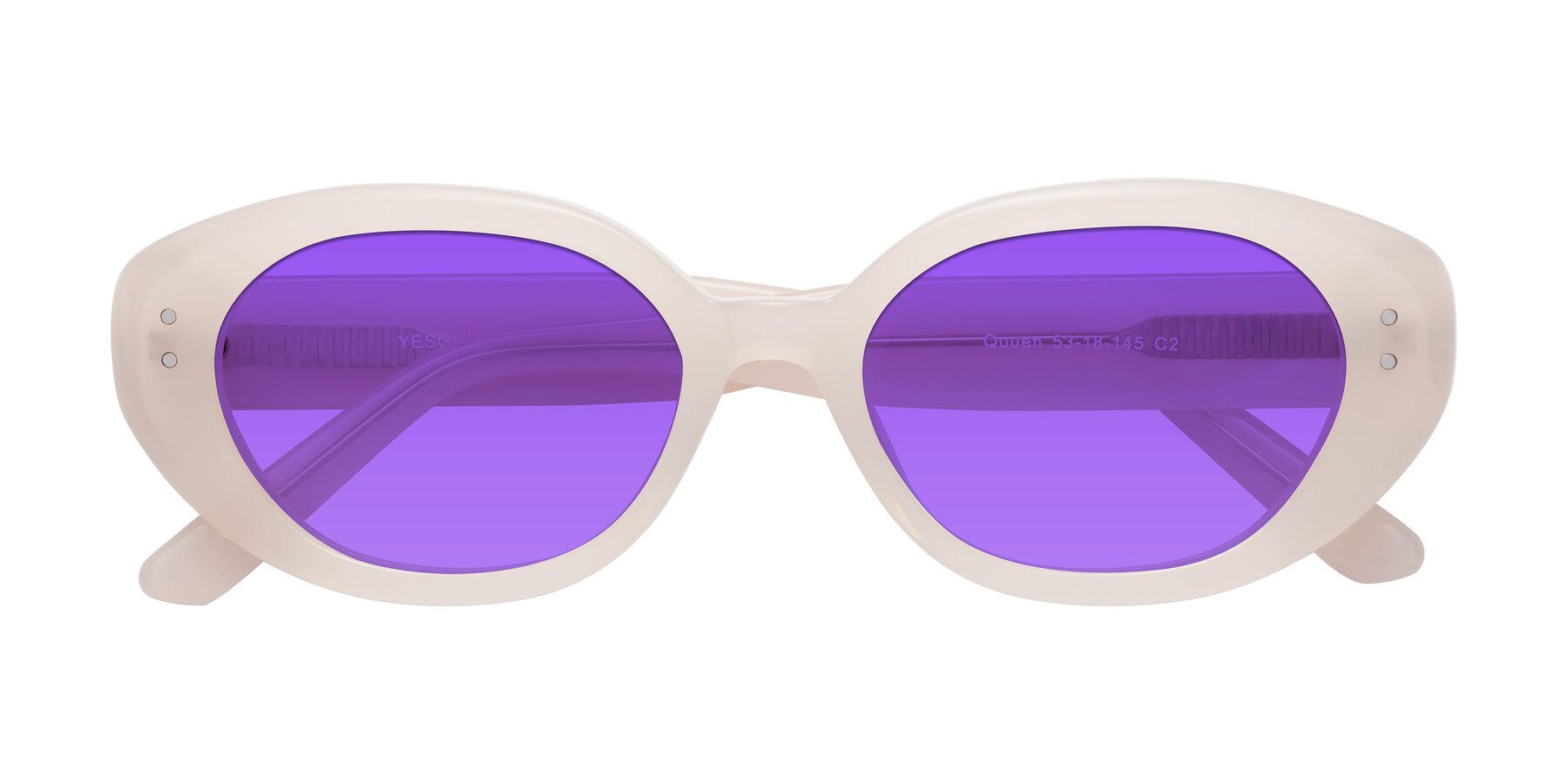 Folded Front of Quuen in Pale Pink with Purple Tinted Lenses