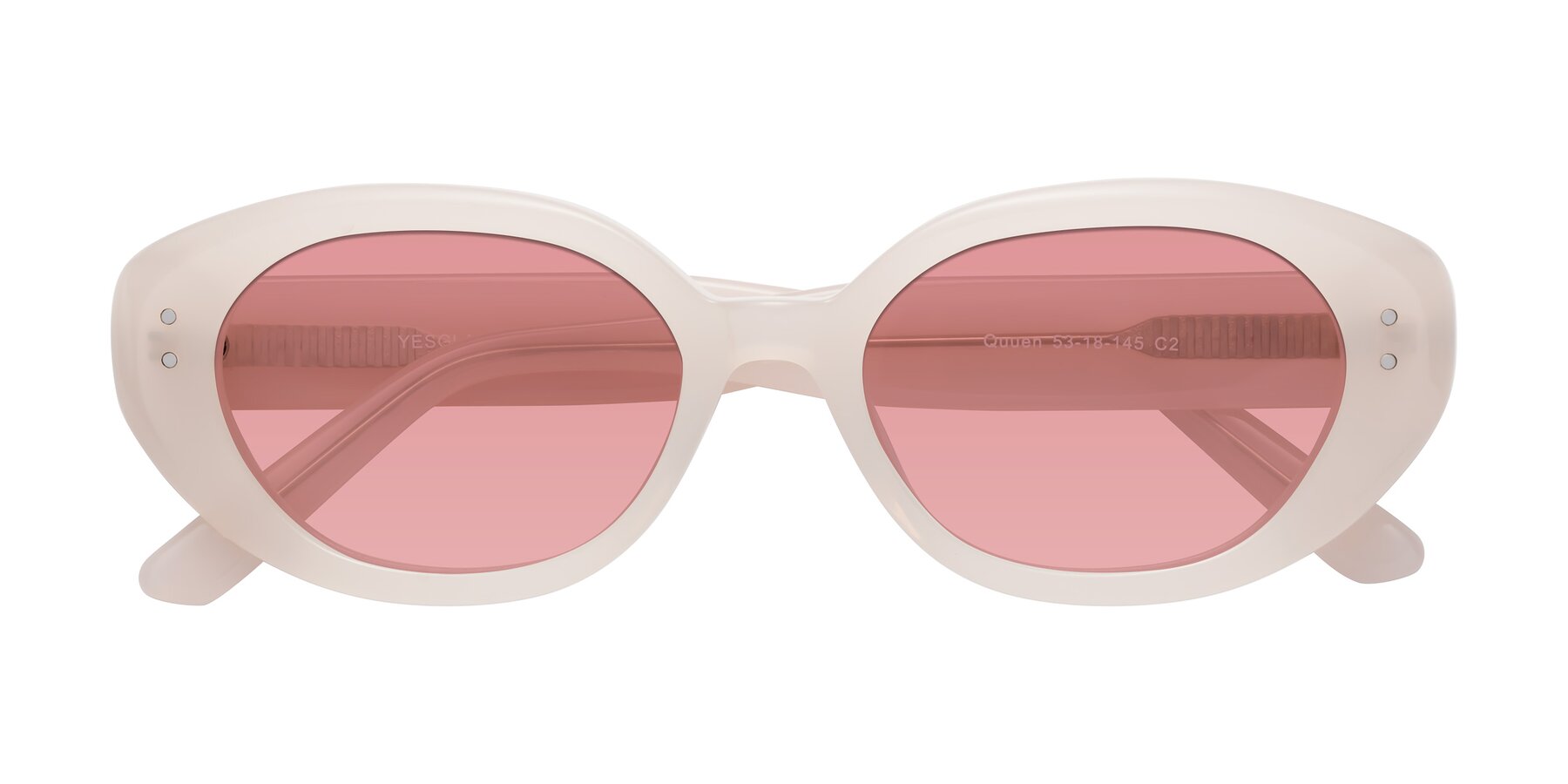 Folded Front of Quuen in Pale Pink with Medium Garnet Tinted Lenses