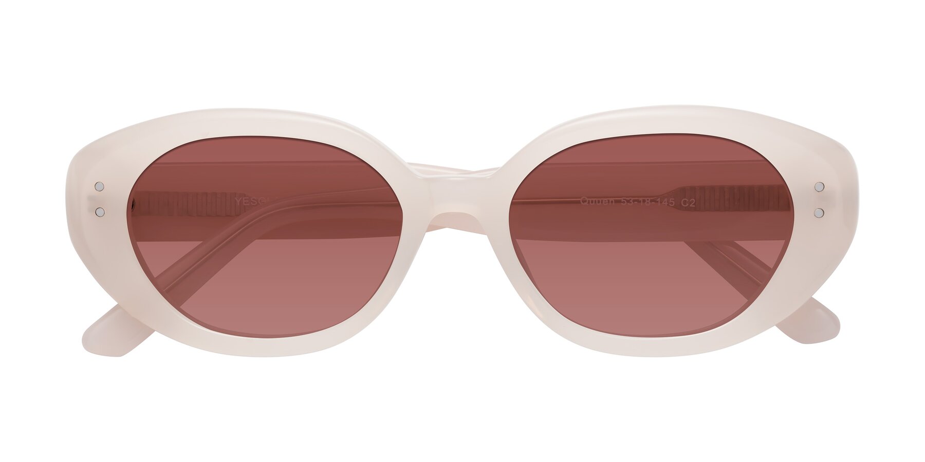 Folded Front of Quuen in Pale Pink with Garnet Tinted Lenses