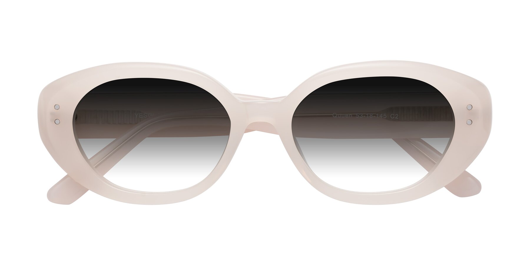 Folded Front of Quuen in Pale Pink with Gray Gradient Lenses