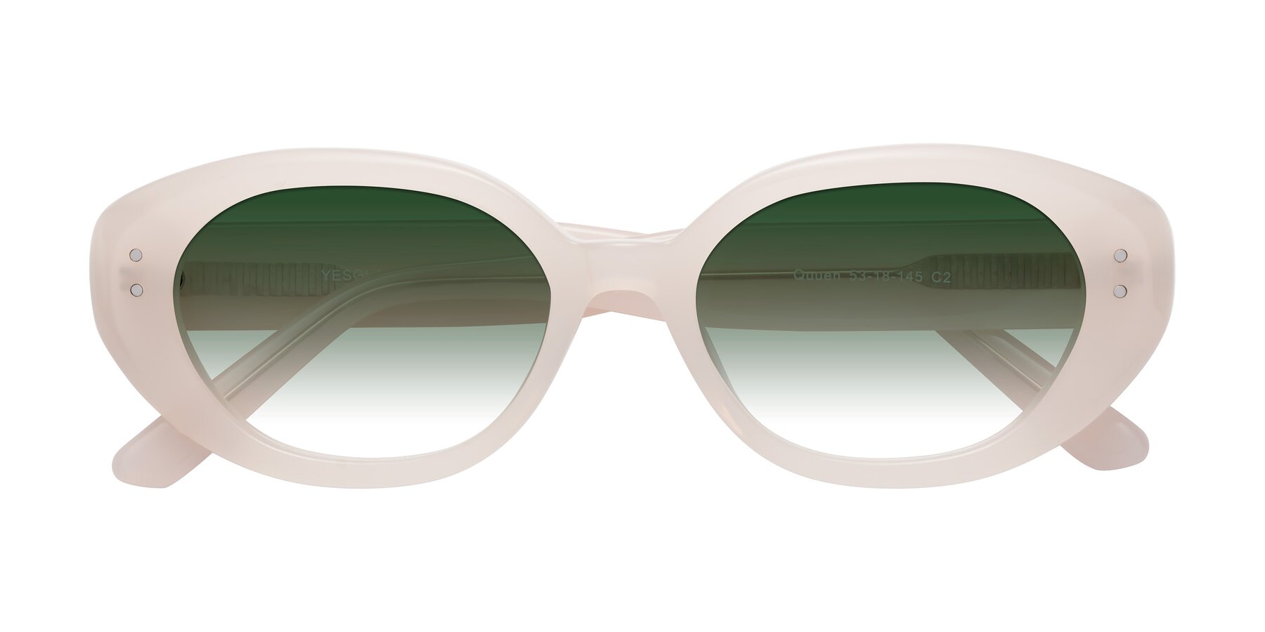 Folded Front of Quuen in Pale Pink with Green Gradient Lenses