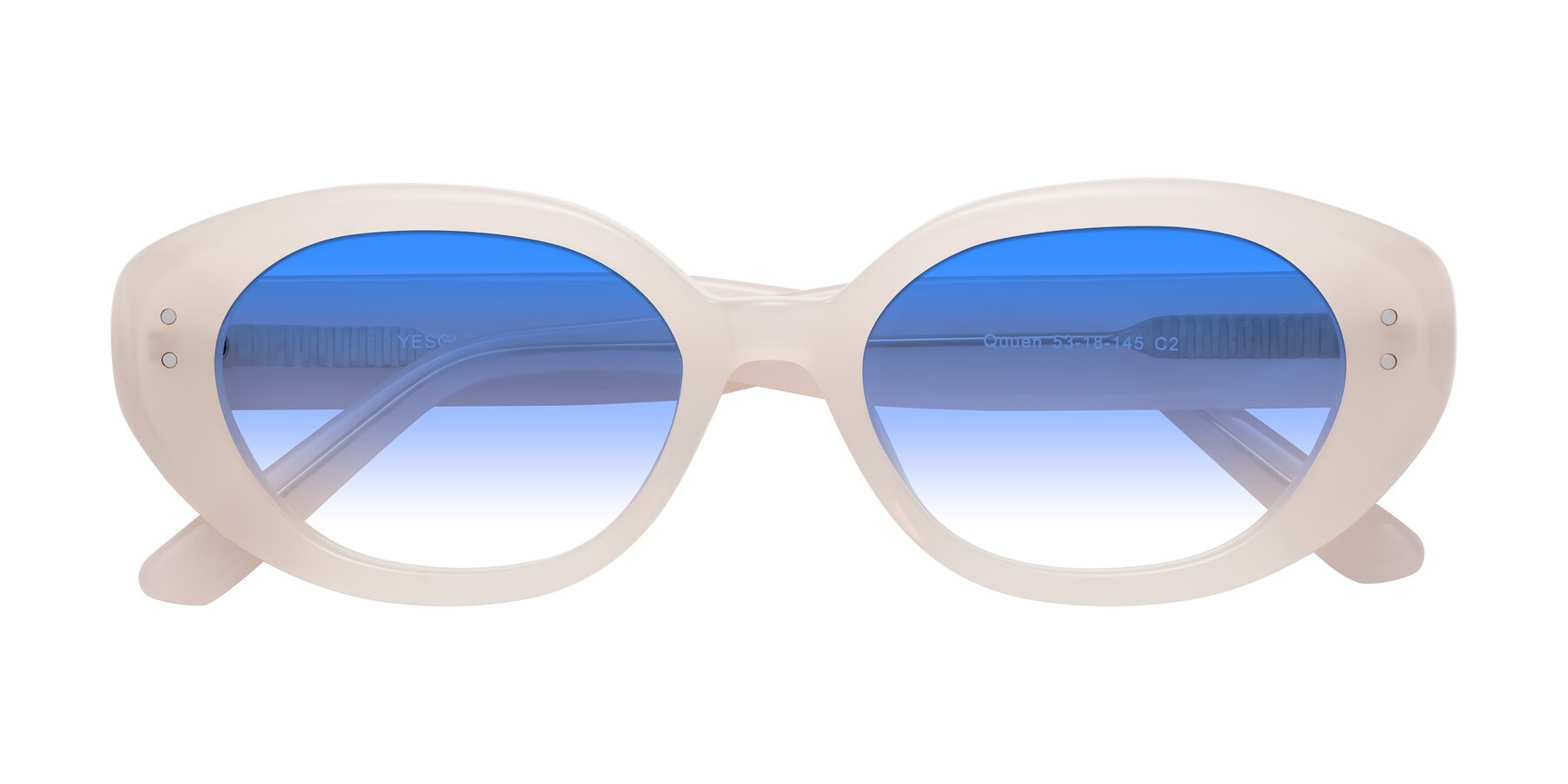 Folded Front of Quuen in Pale Pink with Blue Gradient Lenses