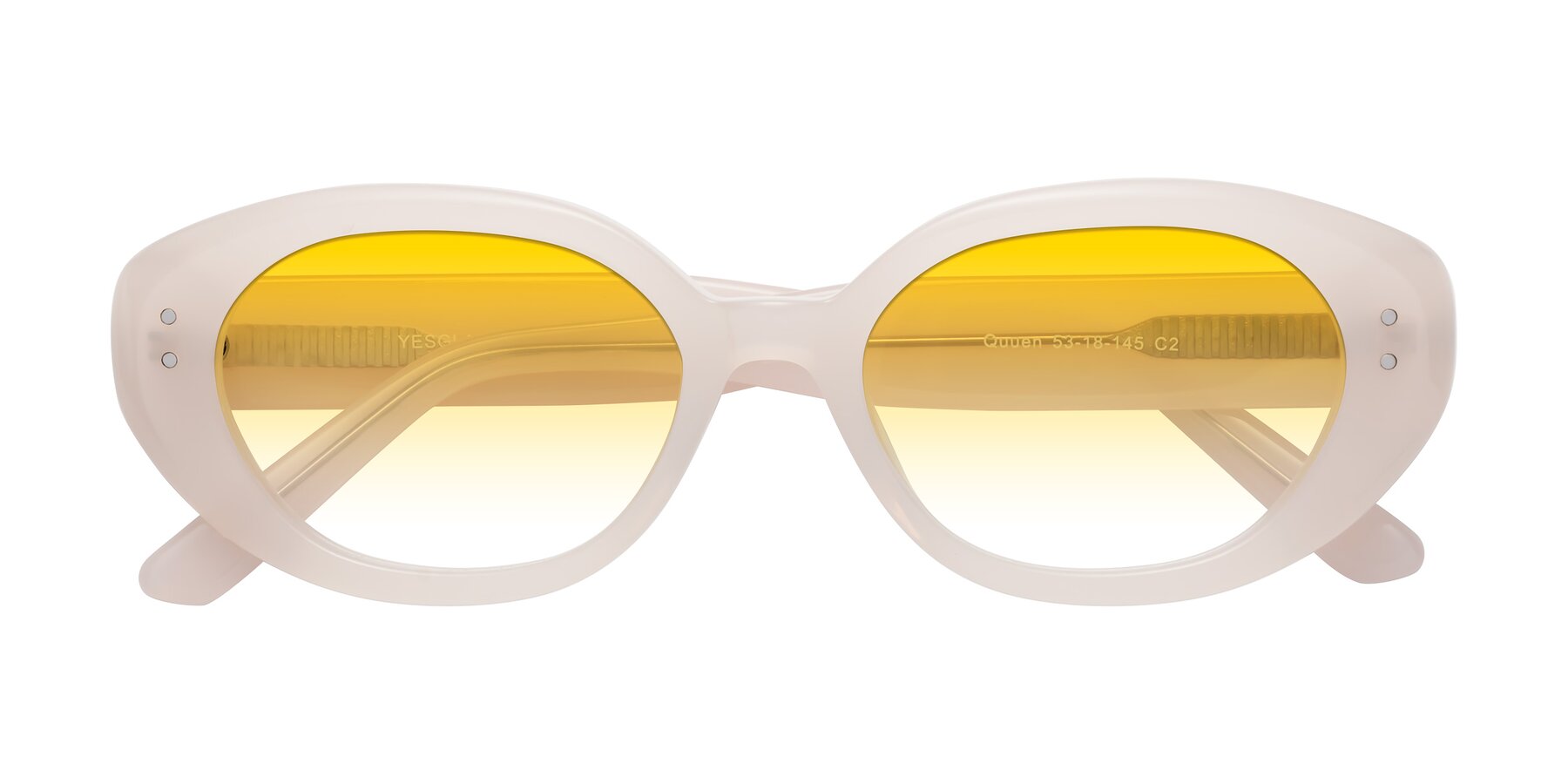 Folded Front of Quuen in Pale Pink with Yellow Gradient Lenses