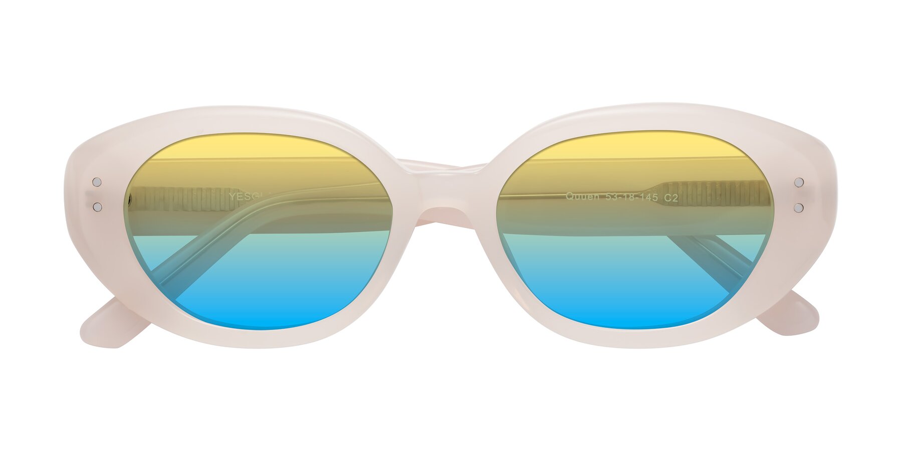 Folded Front of Quuen in Pale Pink with Yellow / Blue Gradient Lenses