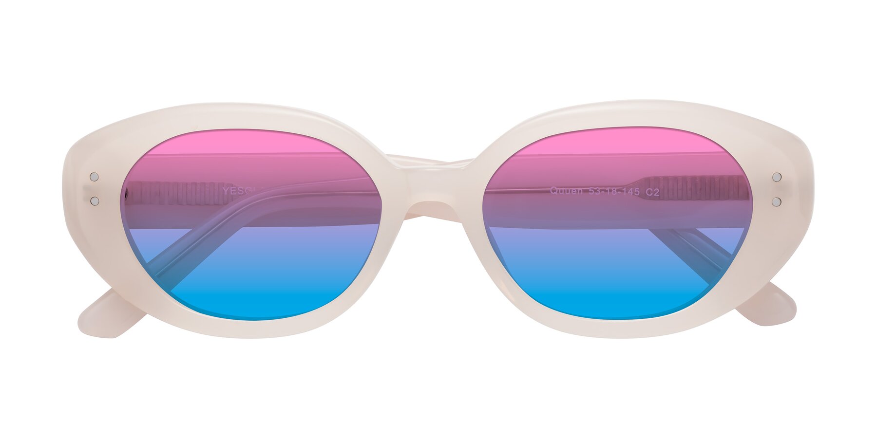 Folded Front of Quuen in Pale Pink with Pink / Blue Gradient Lenses