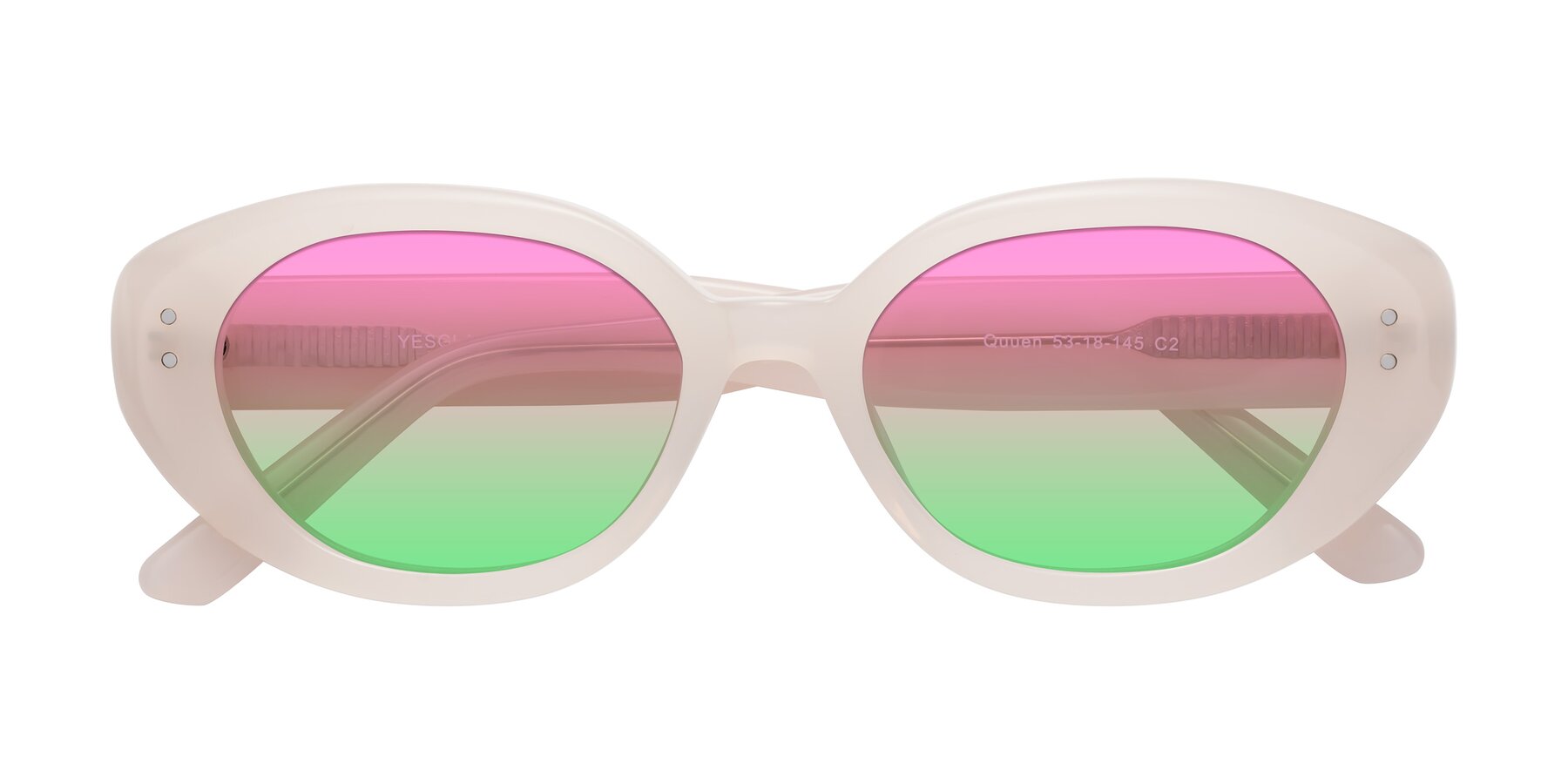 Folded Front of Quuen in Pale Pink with Pink / Green Gradient Lenses