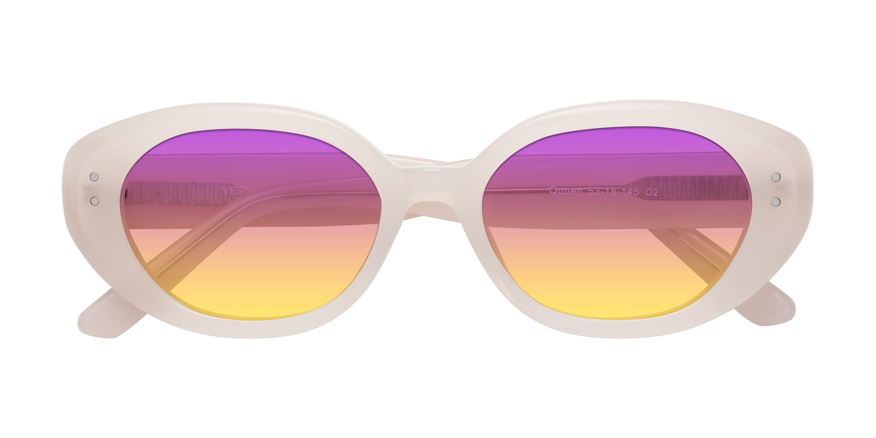 Folded Front of Quuen in Pale Pink with Purple / Yellow Gradient Lenses