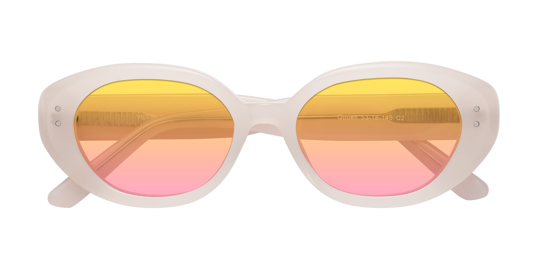 Folded Front of Quuen in Pale Pink with Yellow / Pink Gradient Lenses