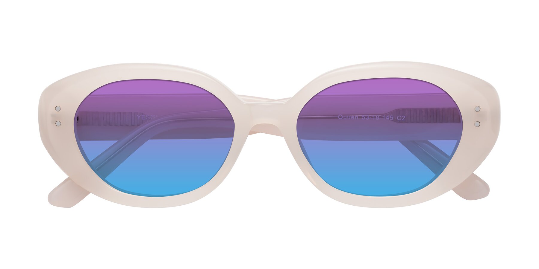 Folded Front of Quuen in Pale Pink with Purple / Blue Gradient Lenses