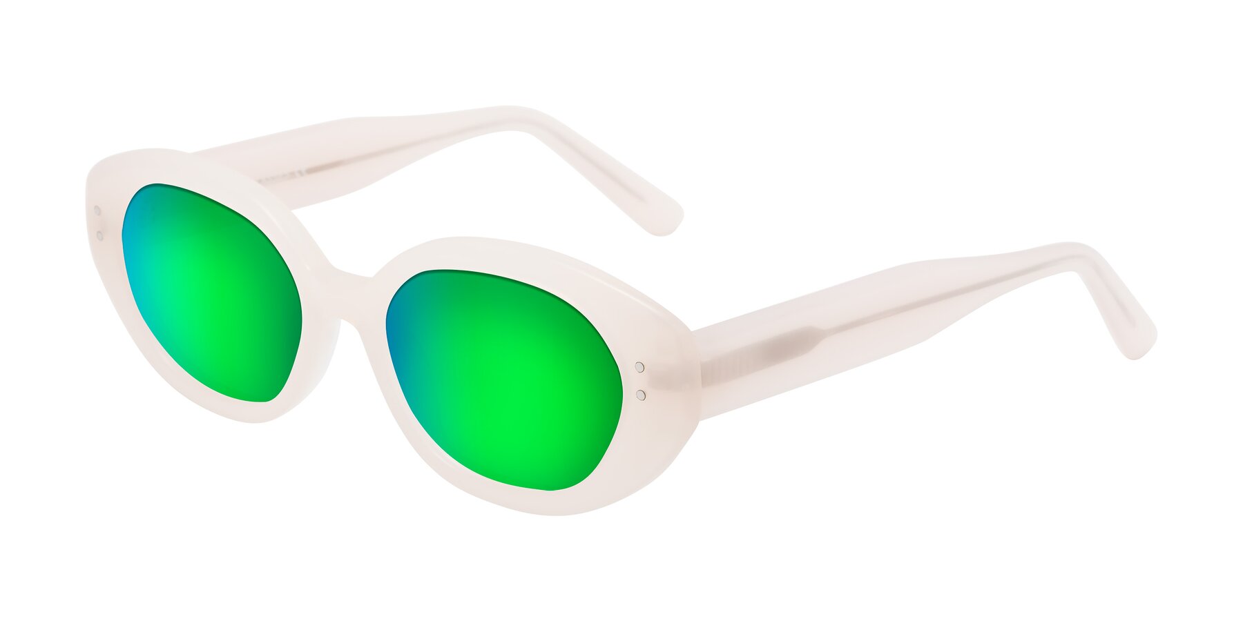 Angle of Quuen in Pale Pink with Green Mirrored Lenses