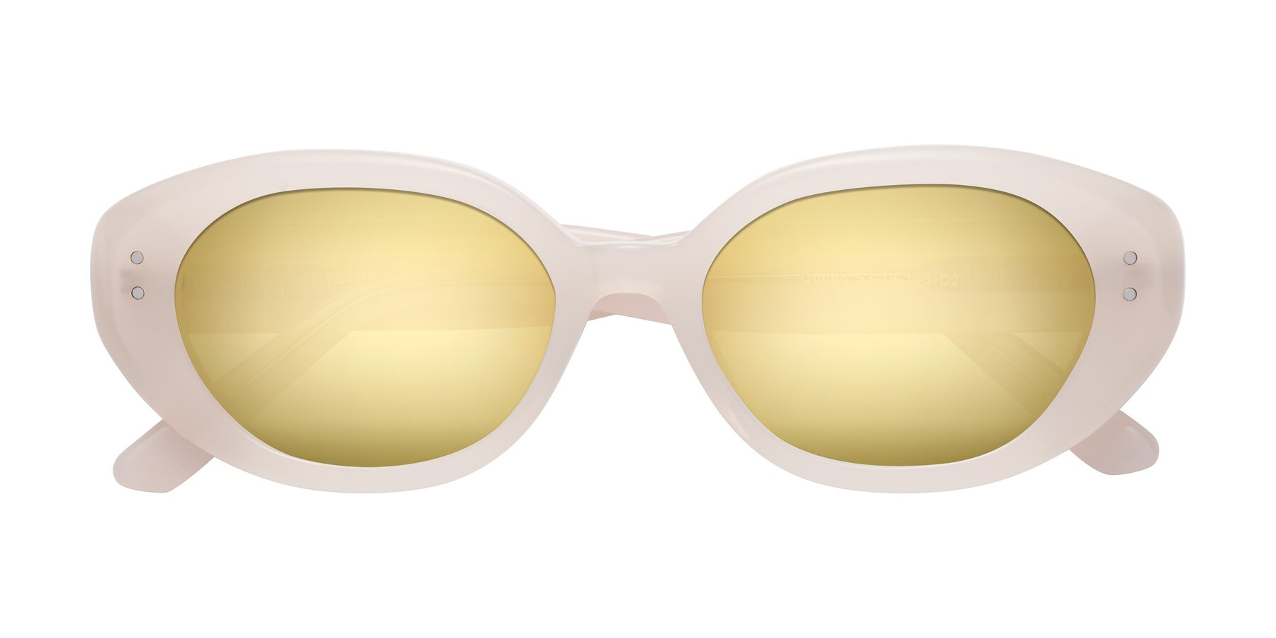 Folded Front of Quuen in Pale Pink with Gold Mirrored Lenses