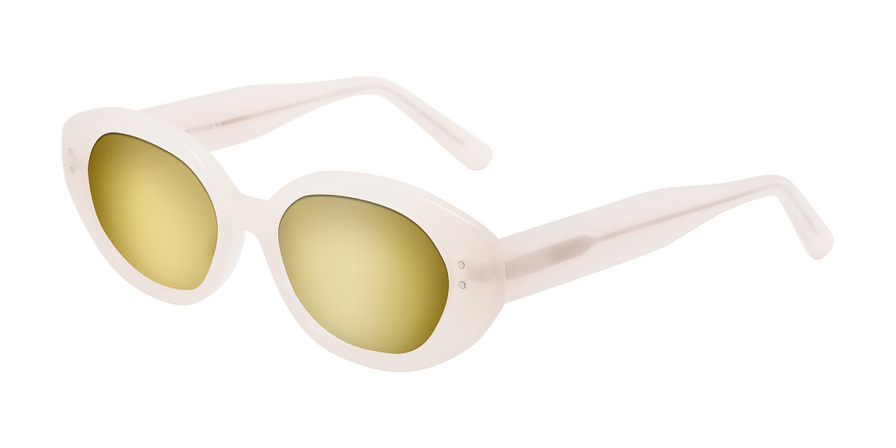 Angle of Quuen in Pale Pink with Gold Mirrored Lenses