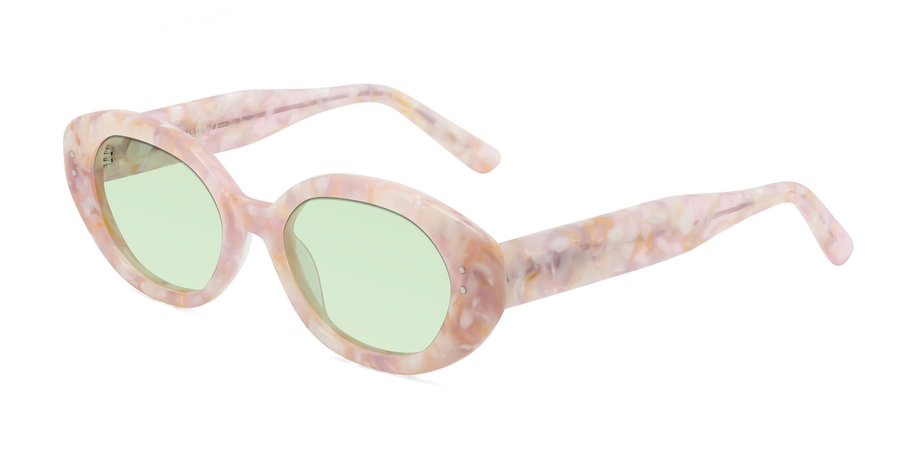 Angle of Quuen in Light Pink Tortoise with Light Green Tinted Lenses