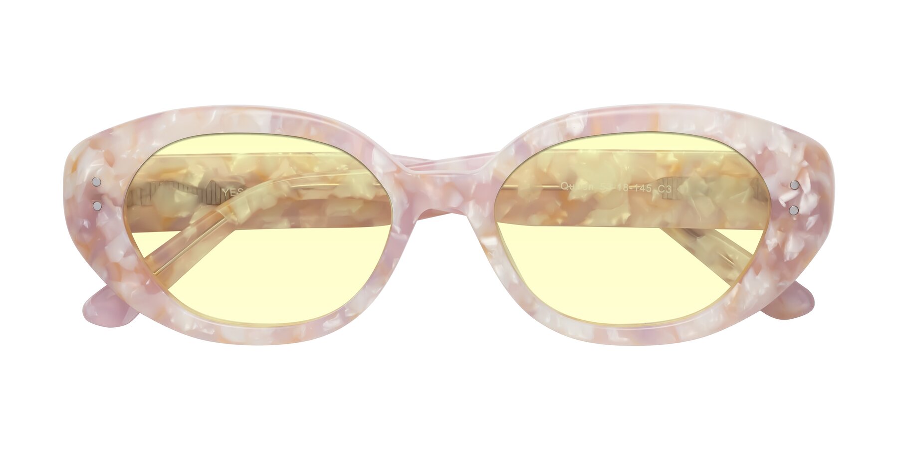 Folded Front of Quuen in Light Pink Tortoise with Light Yellow Tinted Lenses