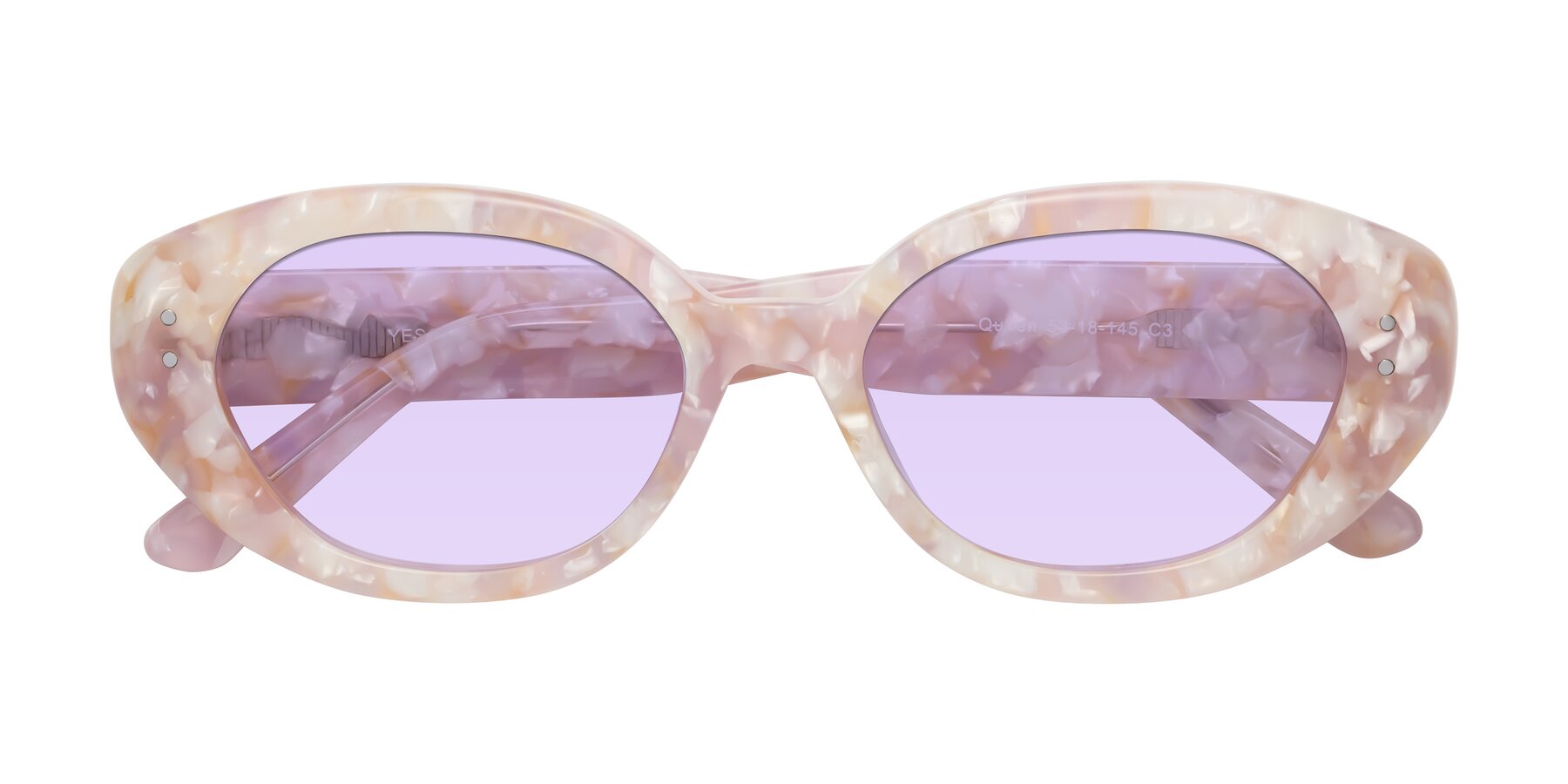 Folded Front of Quuen in Light Pink Tortoise with Light Purple Tinted Lenses