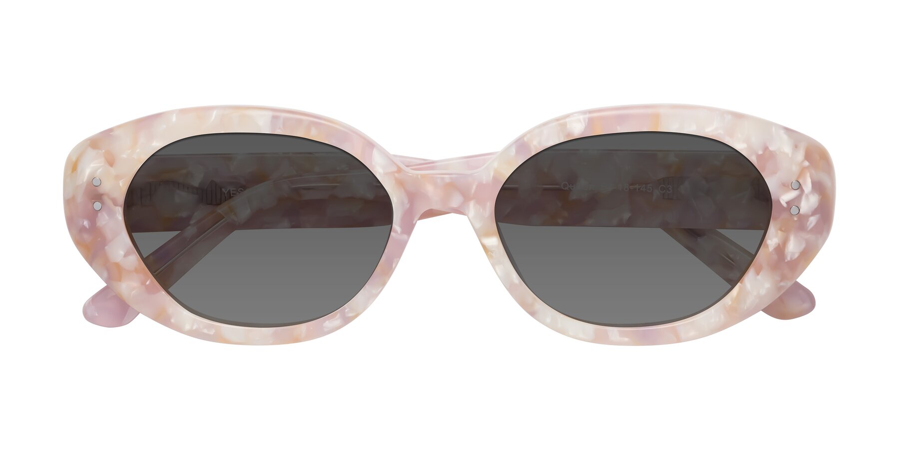 Folded Front of Quuen in Light Pink Tortoise with Medium Gray Tinted Lenses