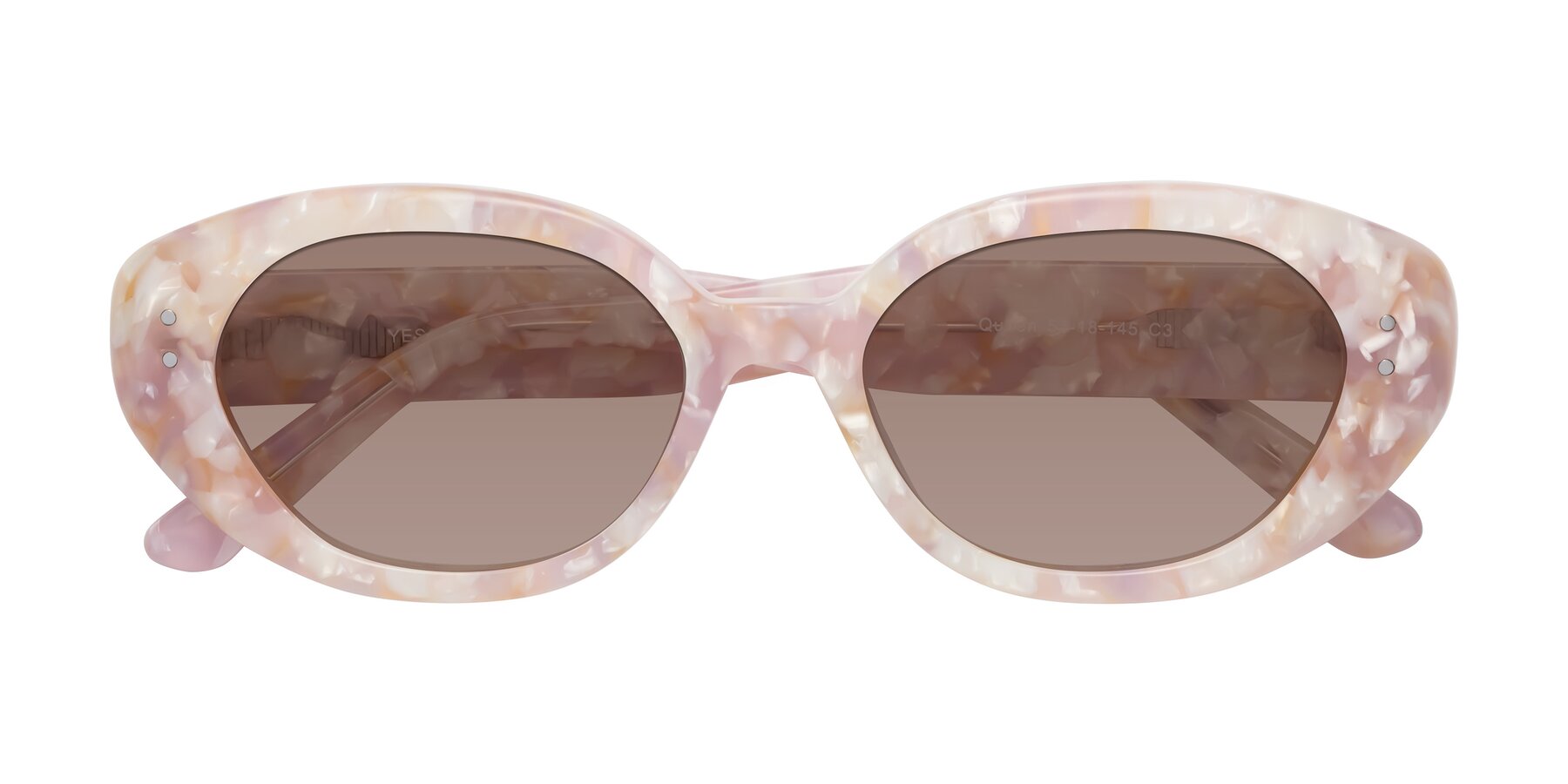 Folded Front of Quuen in Light Pink Tortoise with Medium Brown Tinted Lenses